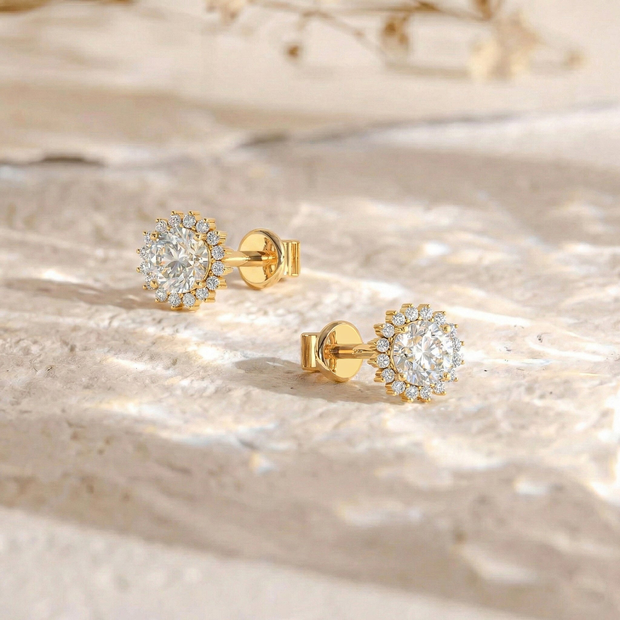 Simulated Diamond Round Halo Stud Earrings in 925 Sterling Silver 5 MM 1.3ct