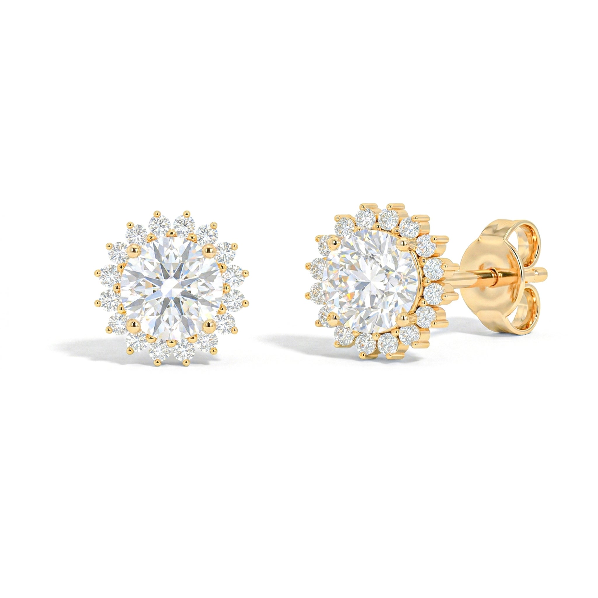 Simulated Diamond Round Halo Stud Earrings in 925 Sterling Silver 5 MM 1.3ct