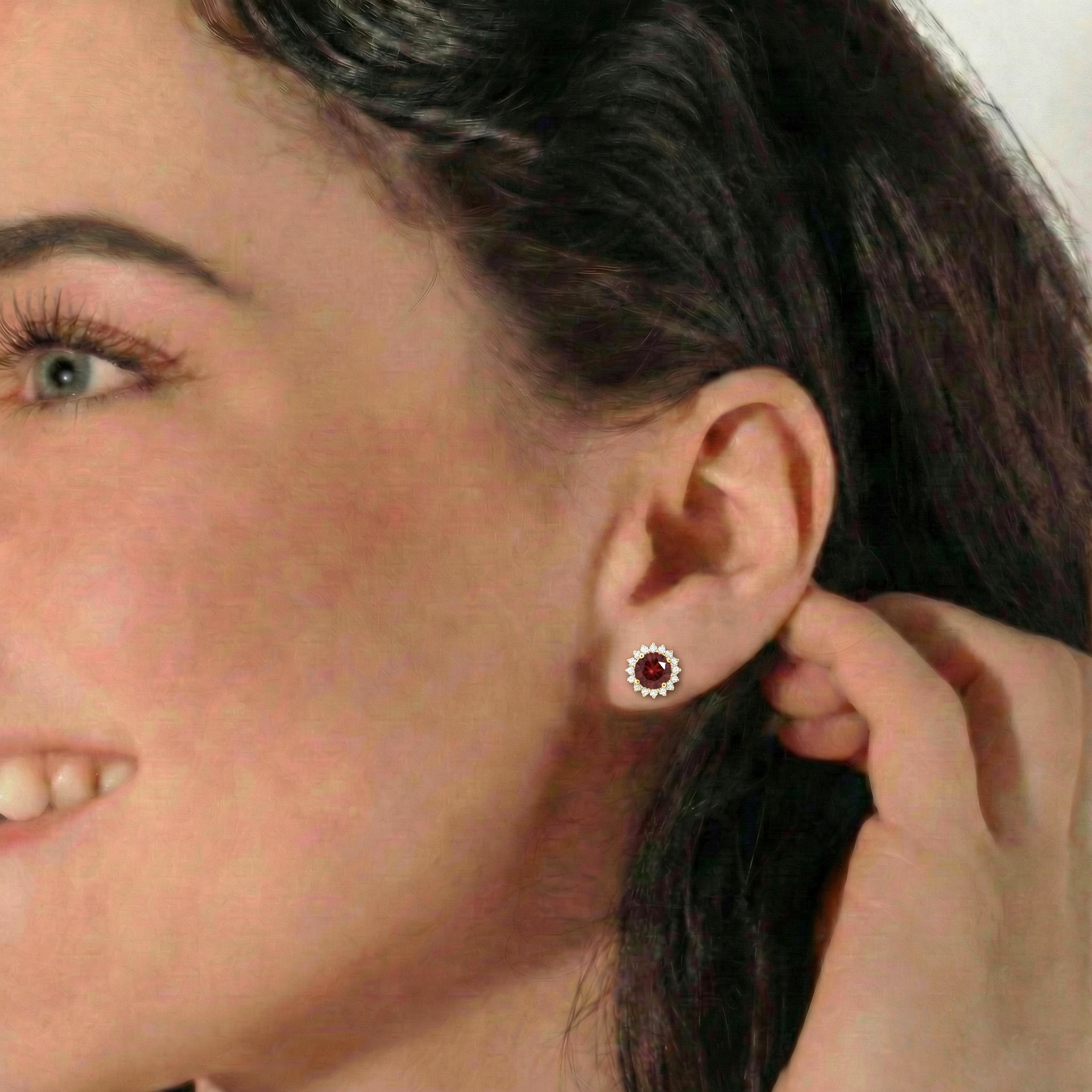 Garnet Round Halo Stud Earrings in Yellow Gold Plated 5 MM 1.3ct
