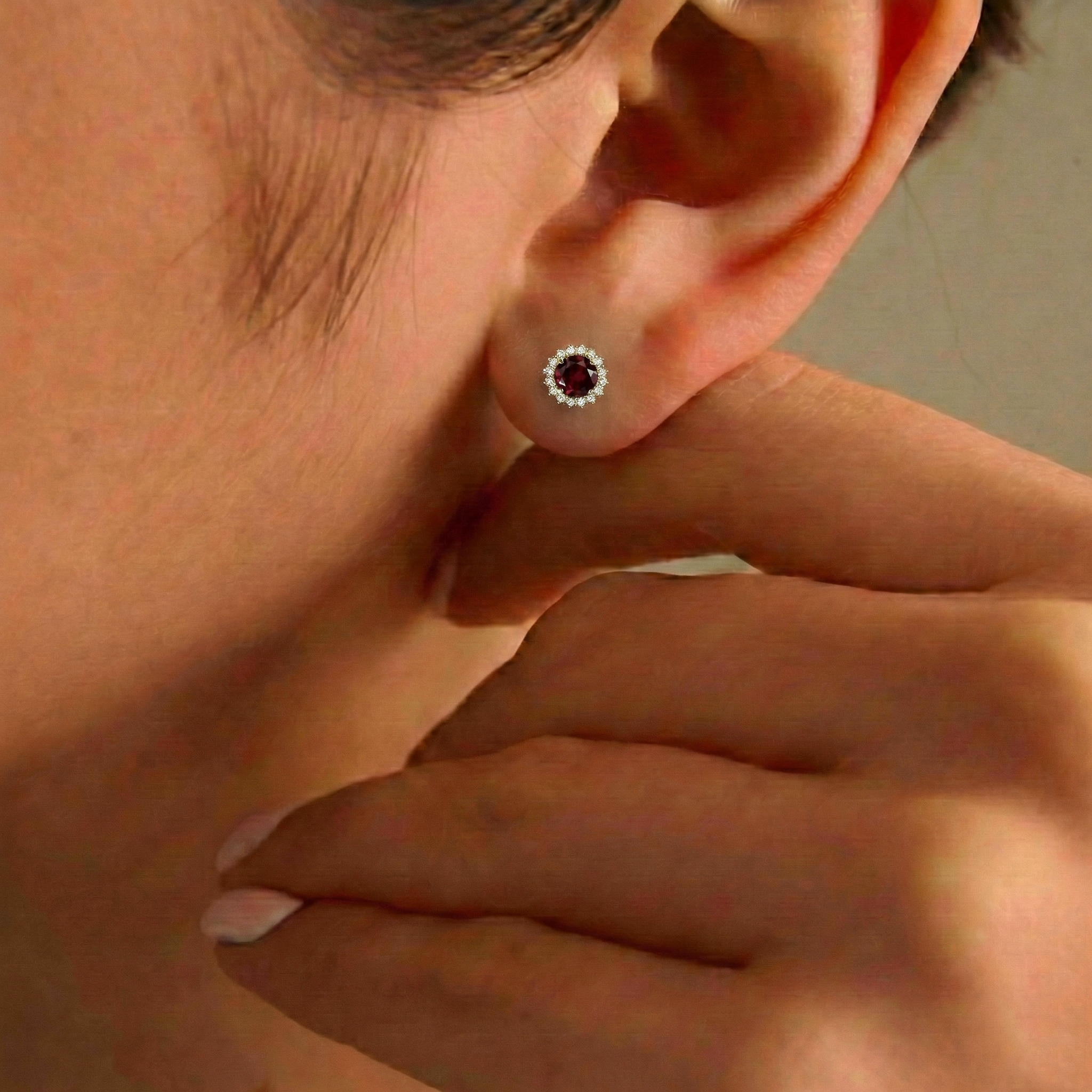 Garnet Round Halo Stud Earrings in Yellow Gold Plated 5 MM 1.3ct