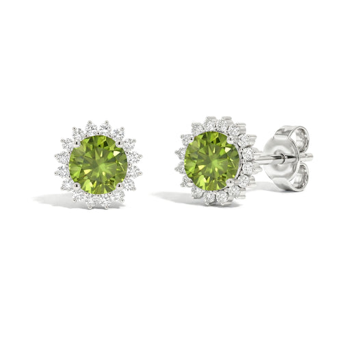 Peridot Round Halo Stud Earrings in 925 Sterling Silver 5 MM 1.3ct