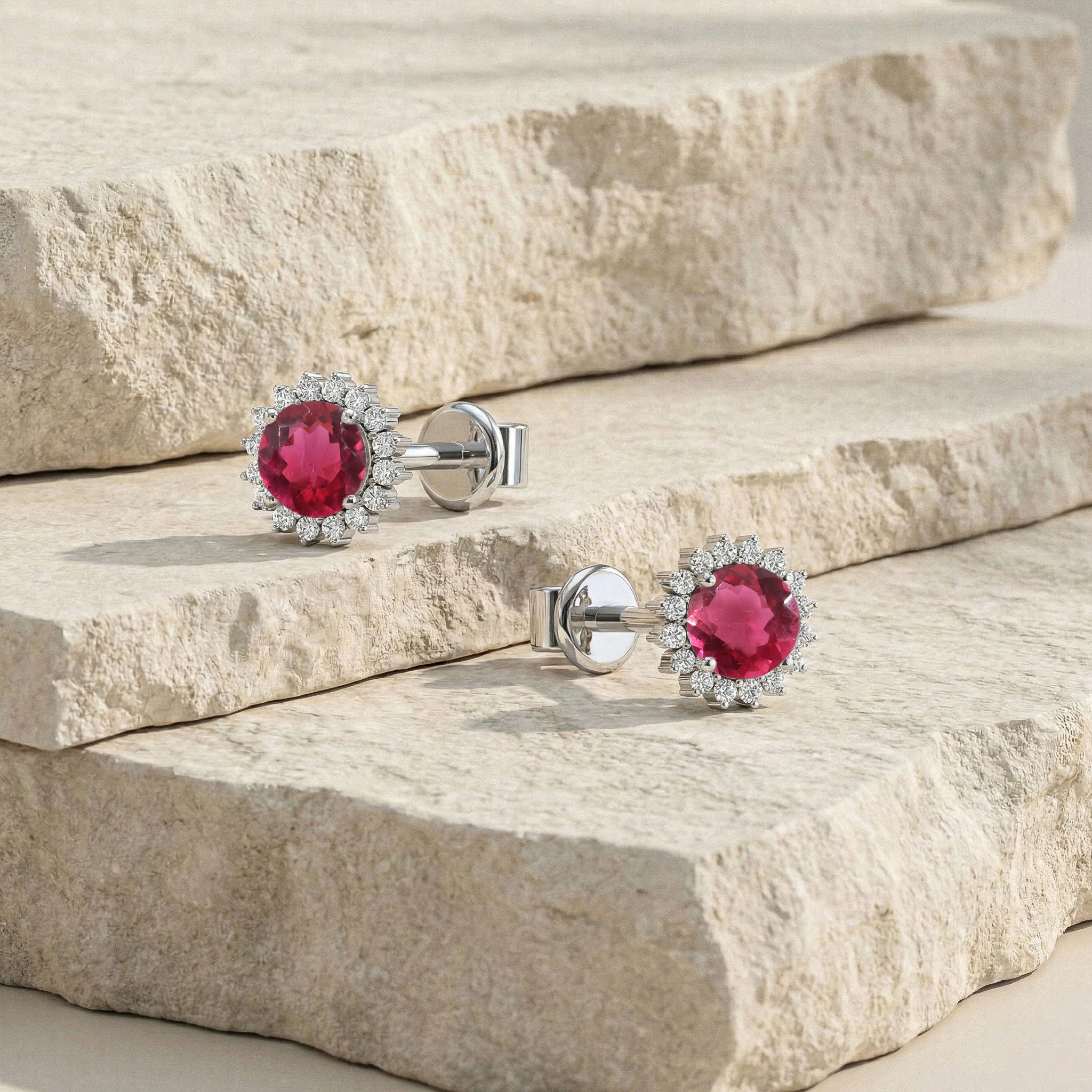 Pink Tourmaline Round Halo Stud Earrings in 925 Sterling Silver 5 MM 1.3ct