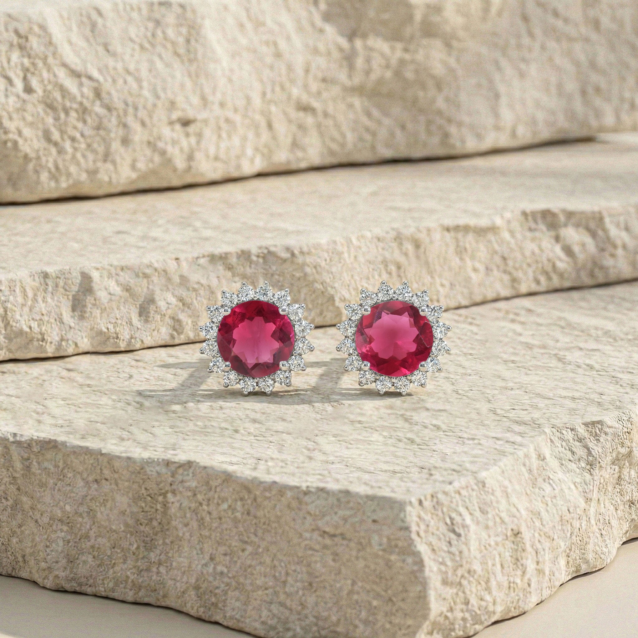 Pink Tourmaline Round Halo Stud Earrings in 925 Sterling Silver 5 MM 1.3ct