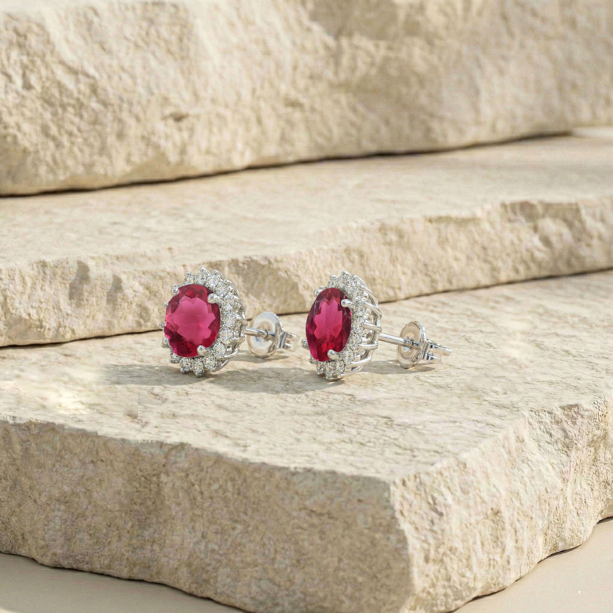 Pink Tourmaline Round Halo Stud Earrings in 925 Sterling Silver 5 MM 1.3ct