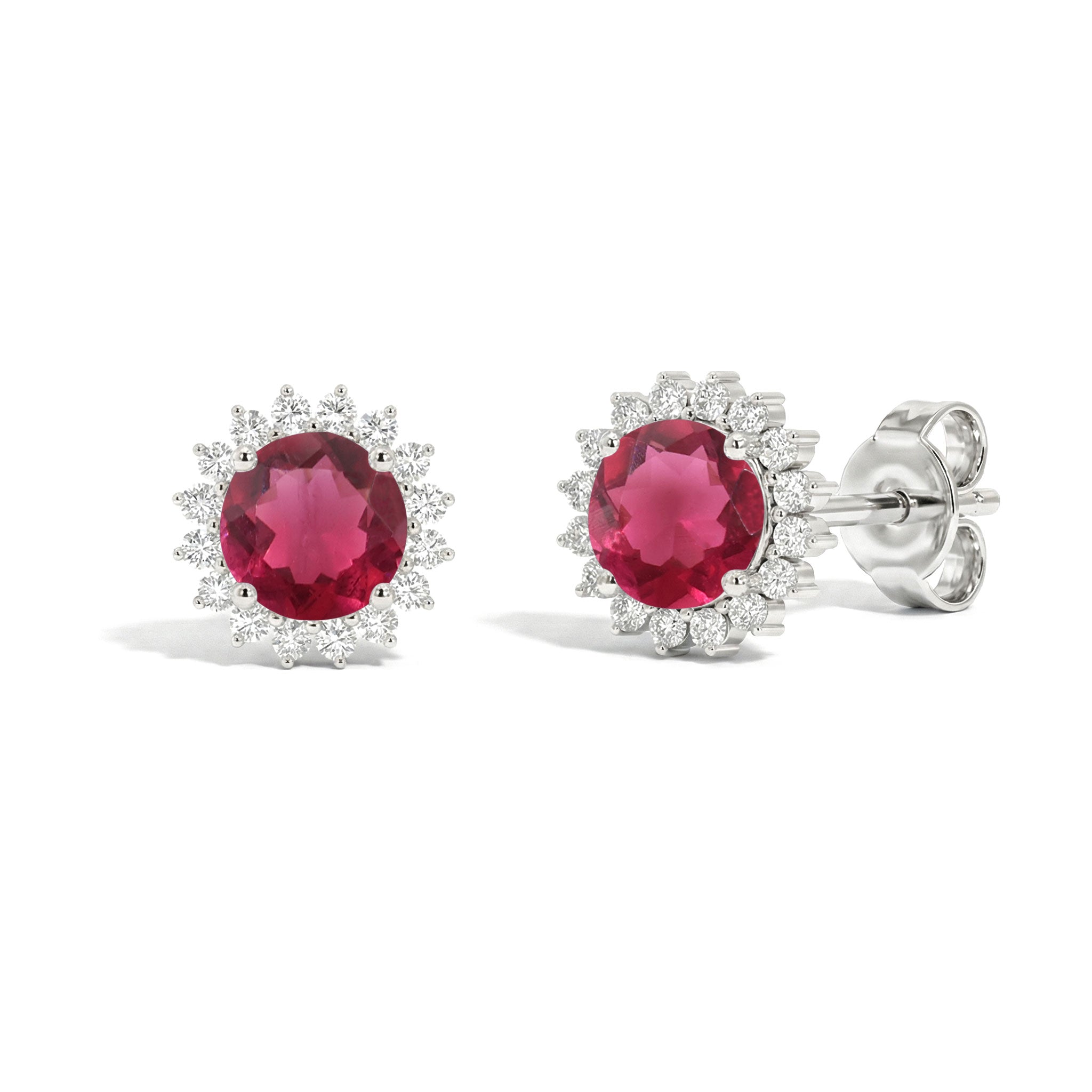 Pink Tourmaline Round Halo Stud Earrings in 925 Sterling Silver 5 MM 1.3ct