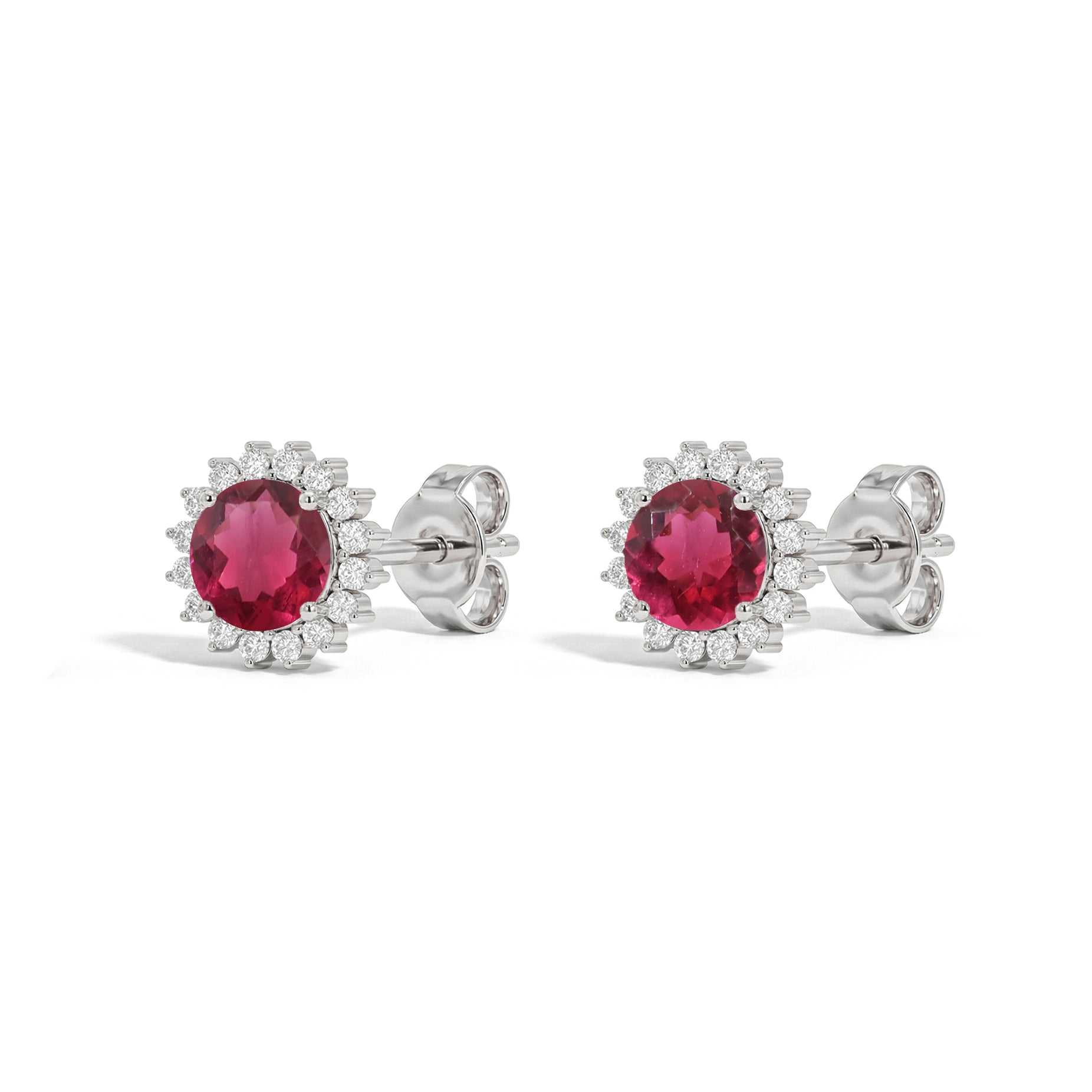 Pink Tourmaline Round Halo Stud Earrings in 925 Sterling Silver 5 MM 1.3ct