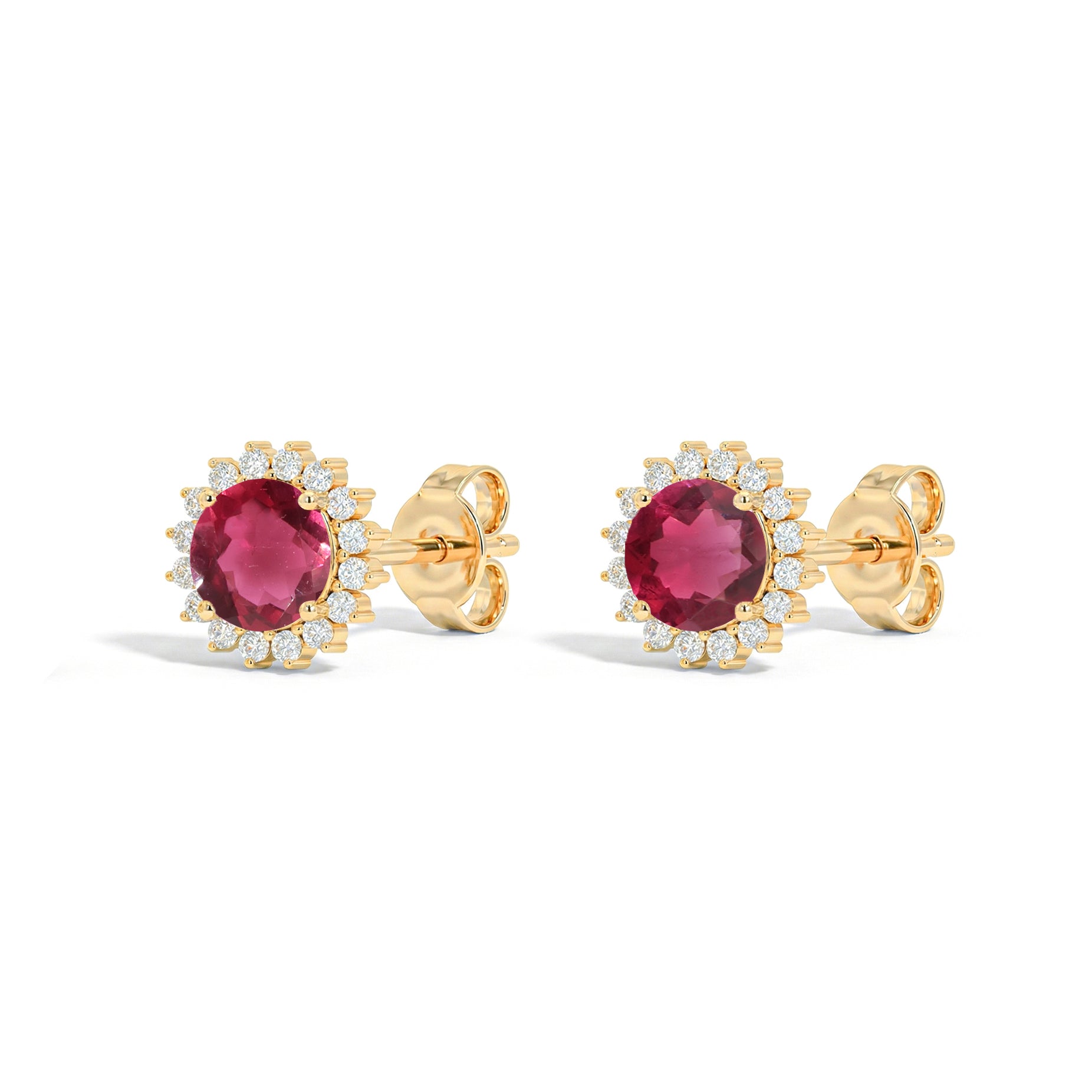 Pink Tourmaline Round Halo Stud Earrings in 925 Sterling Silver 5 MM 1.3ct