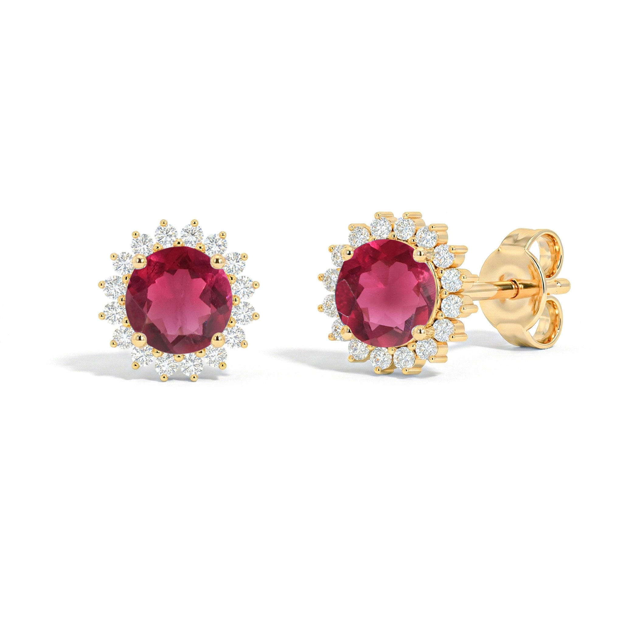 Pink Tourmaline Round Halo Stud Earrings in 925 Sterling Silver 5 MM 1.3ct