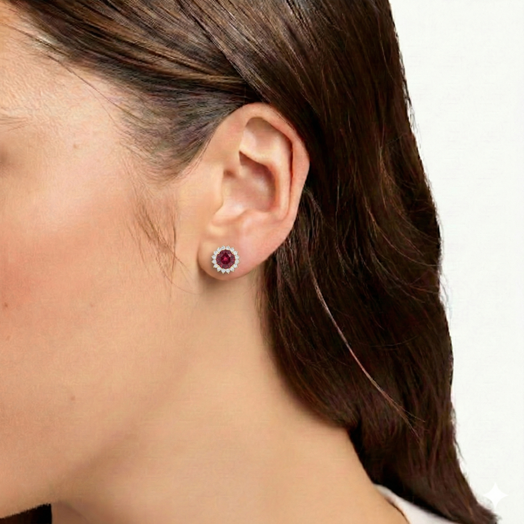 Ruby Round Halo Stud Earrings in Yellow Gold Plated 5 MM 1.3ct