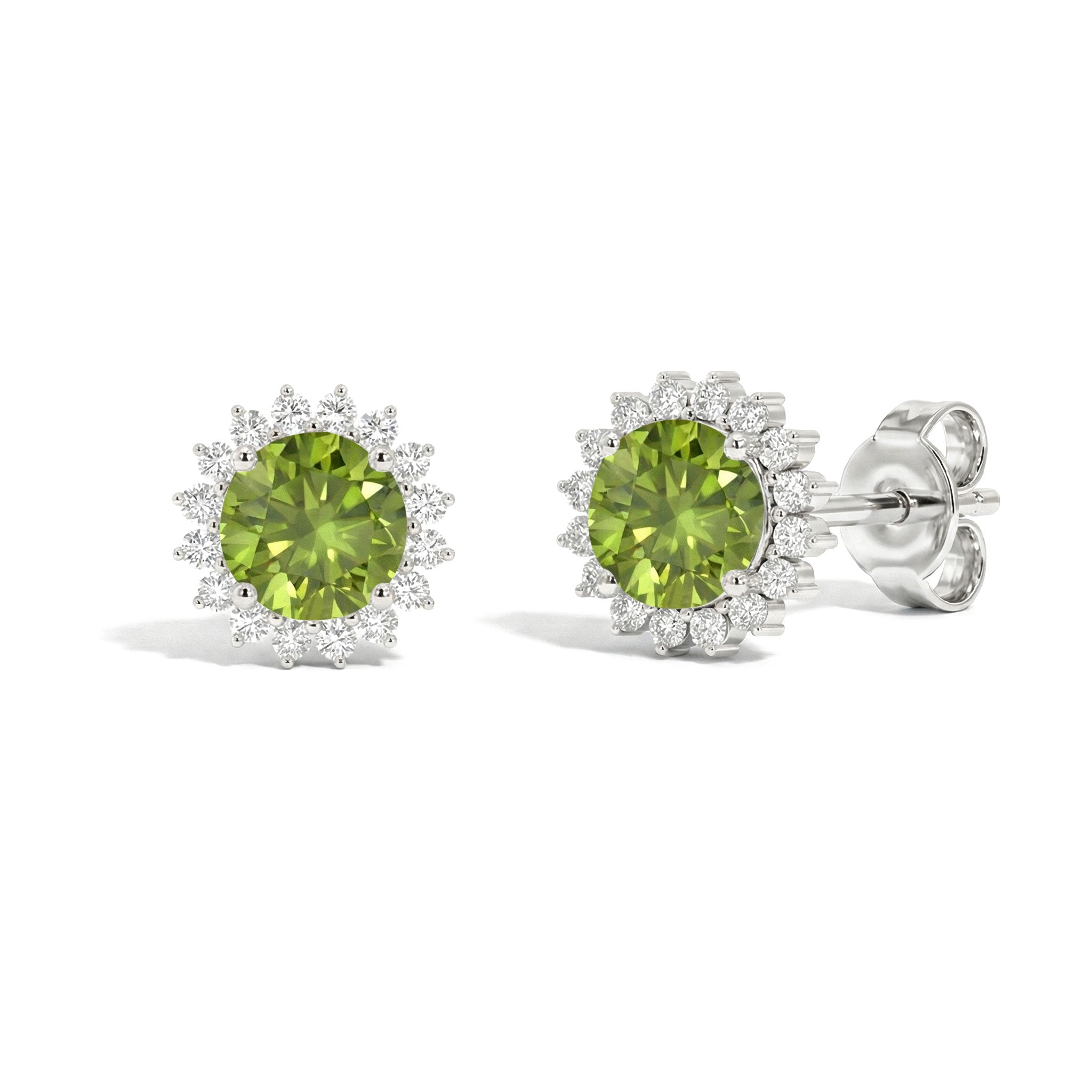 Peridot Round Halo Stud Earrings in 925 Sterling Silver 5 MM 1.3ct