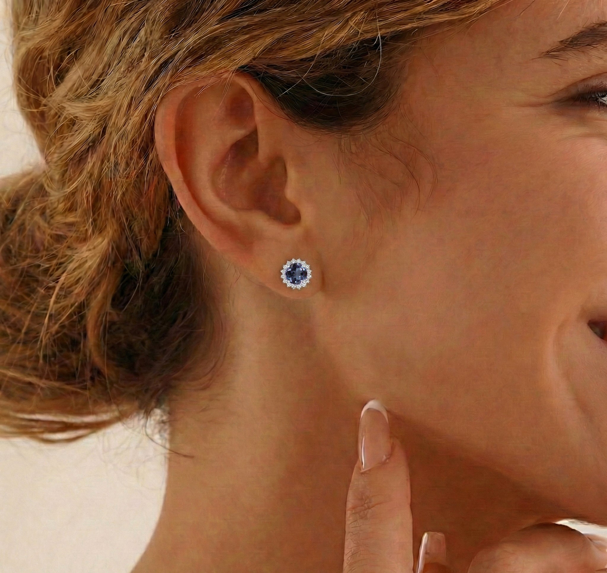 Alexandrite Round Halo Stud Earrings in 925 Sterling Silver 5 MM 1.3ct