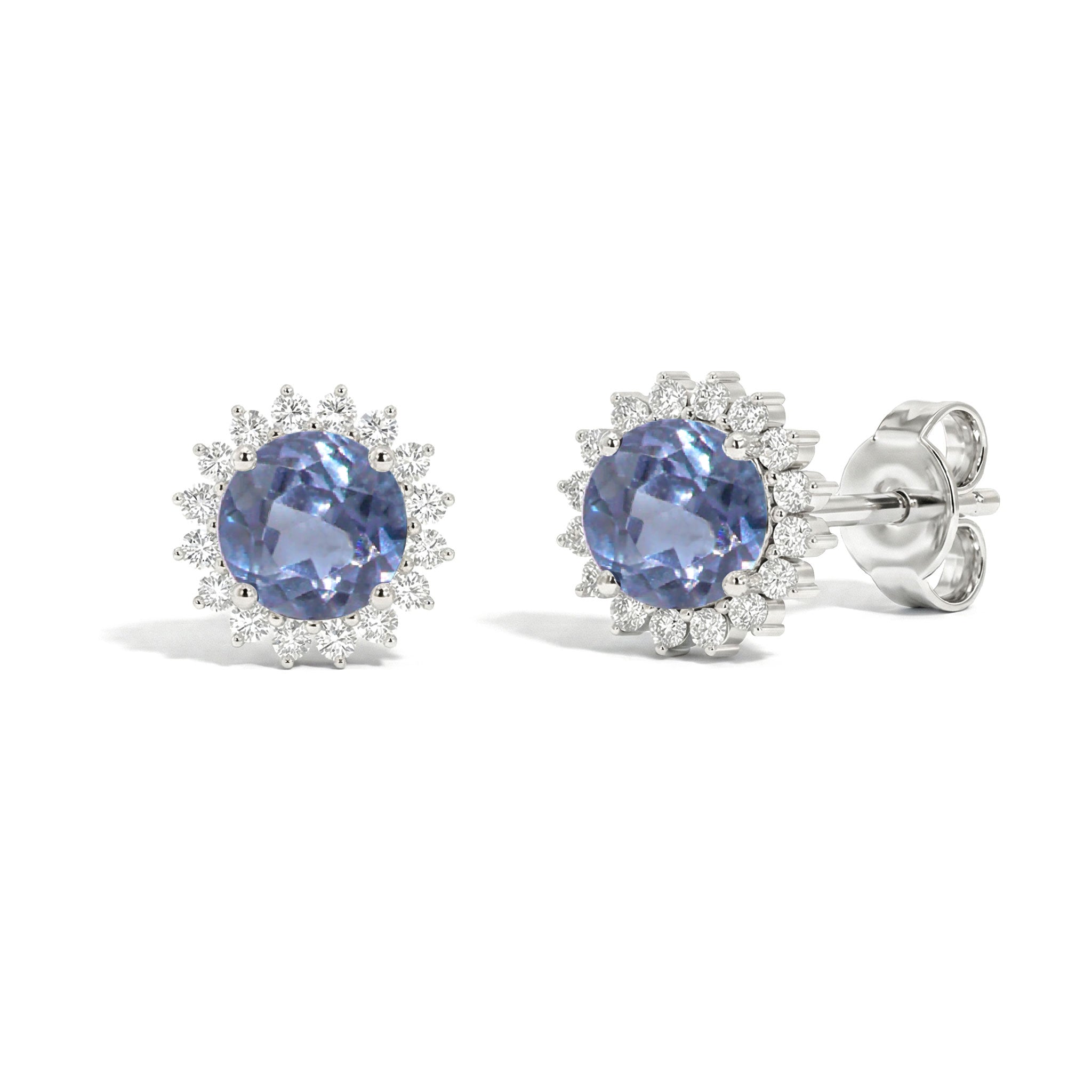 Alexandrite Round Halo Stud Earrings in 925 Sterling Silver 5 MM 1.3ct