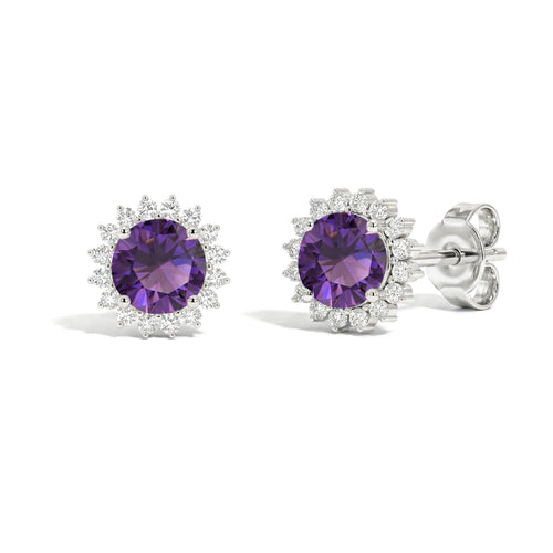 Amethyst Round Halo Stud Earrings in 925 Sterling Silver 5 MM 1.3ct