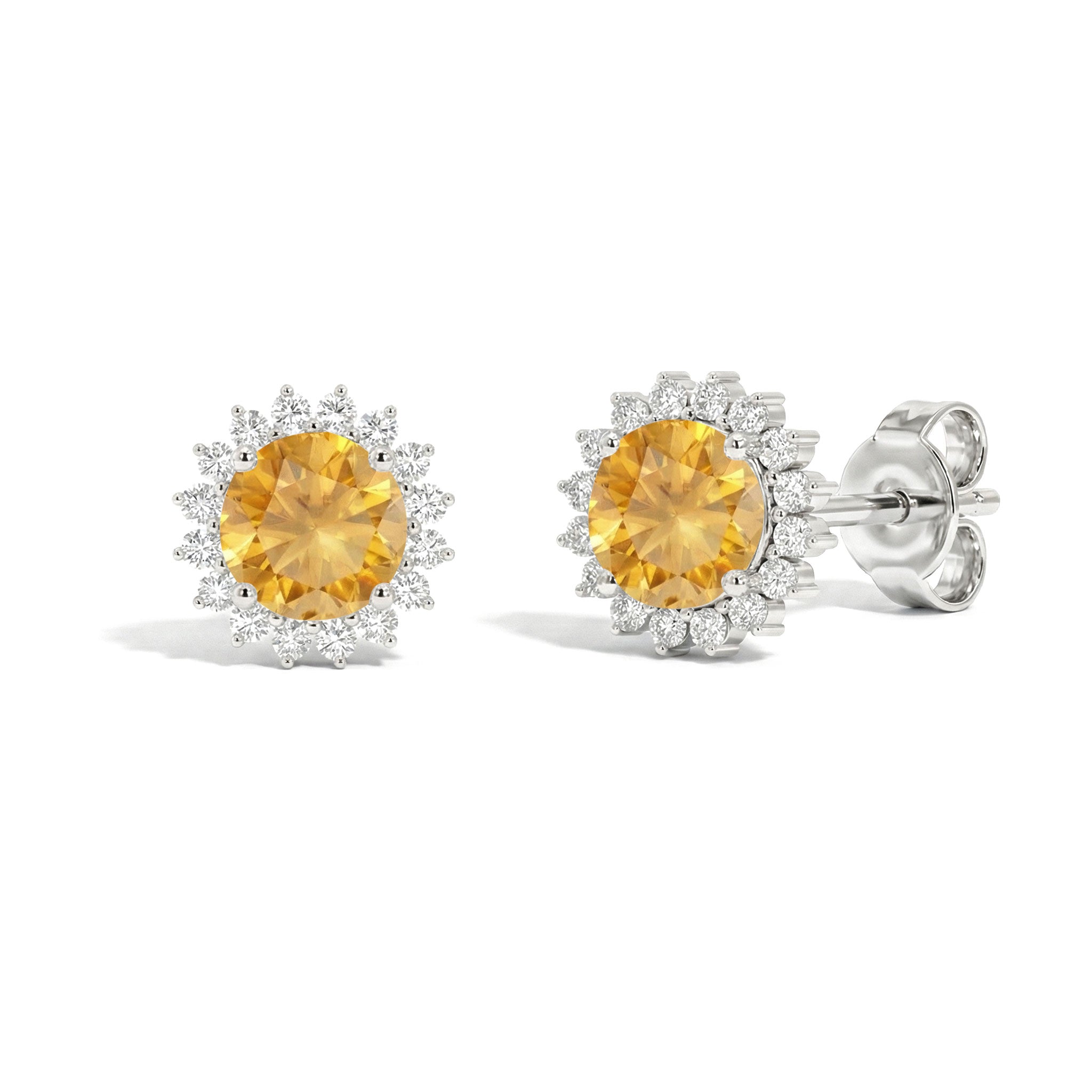 Citrine Round Halo Stud Earrings in 925 Sterling Silver 5 MM 1.3ct