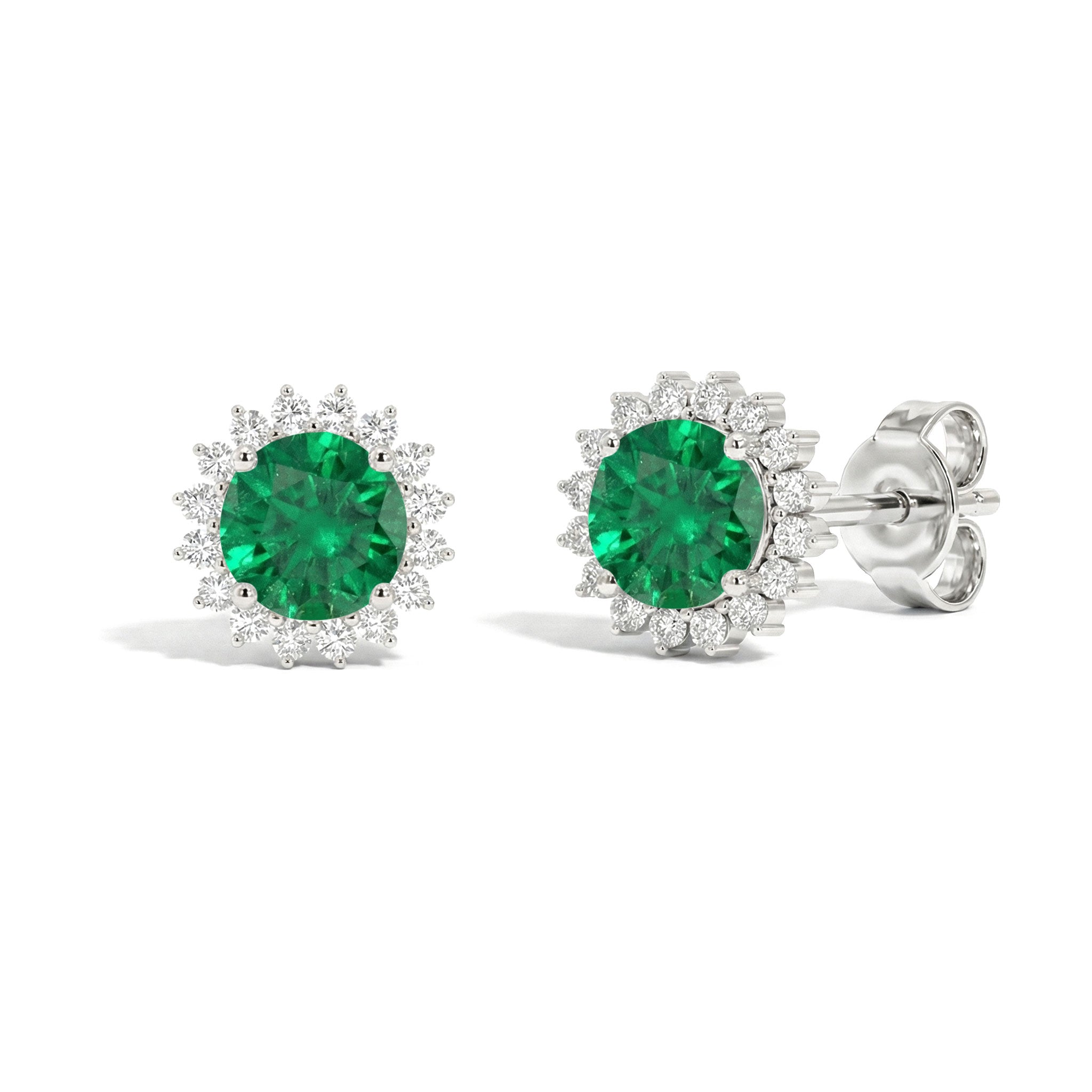 Emerald Round Halo Stud Earrings in 925 Sterling Silver 5 MM 1.3ct