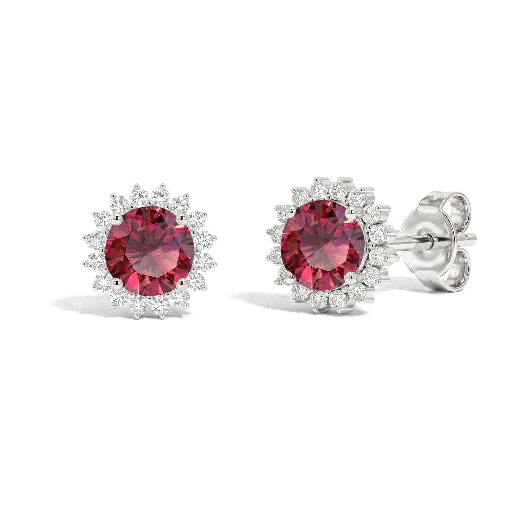 Ruby Round Halo Stud Earrings in 925 Sterling Silver 5 MM 1.3ct