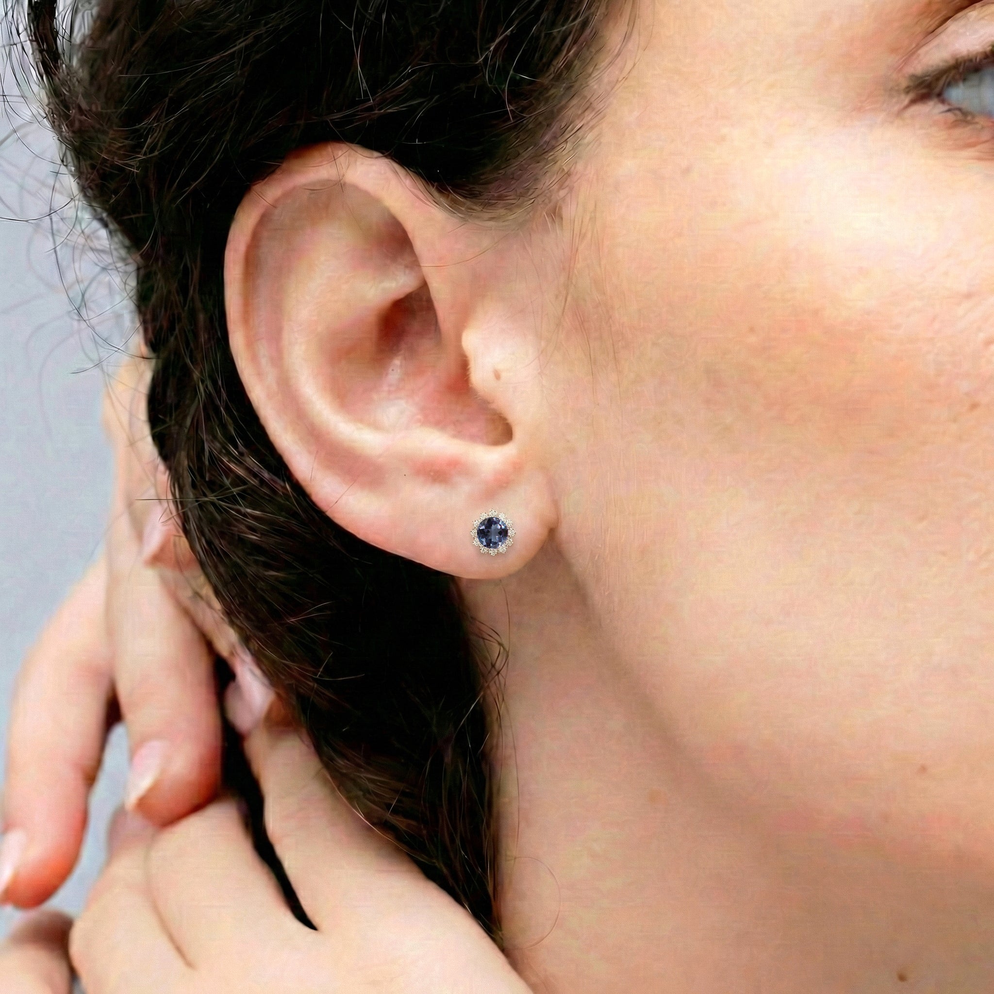 Alexandrite Round Halo Stud Earrings in 925 Sterling Silver 5 MM 1.3ct