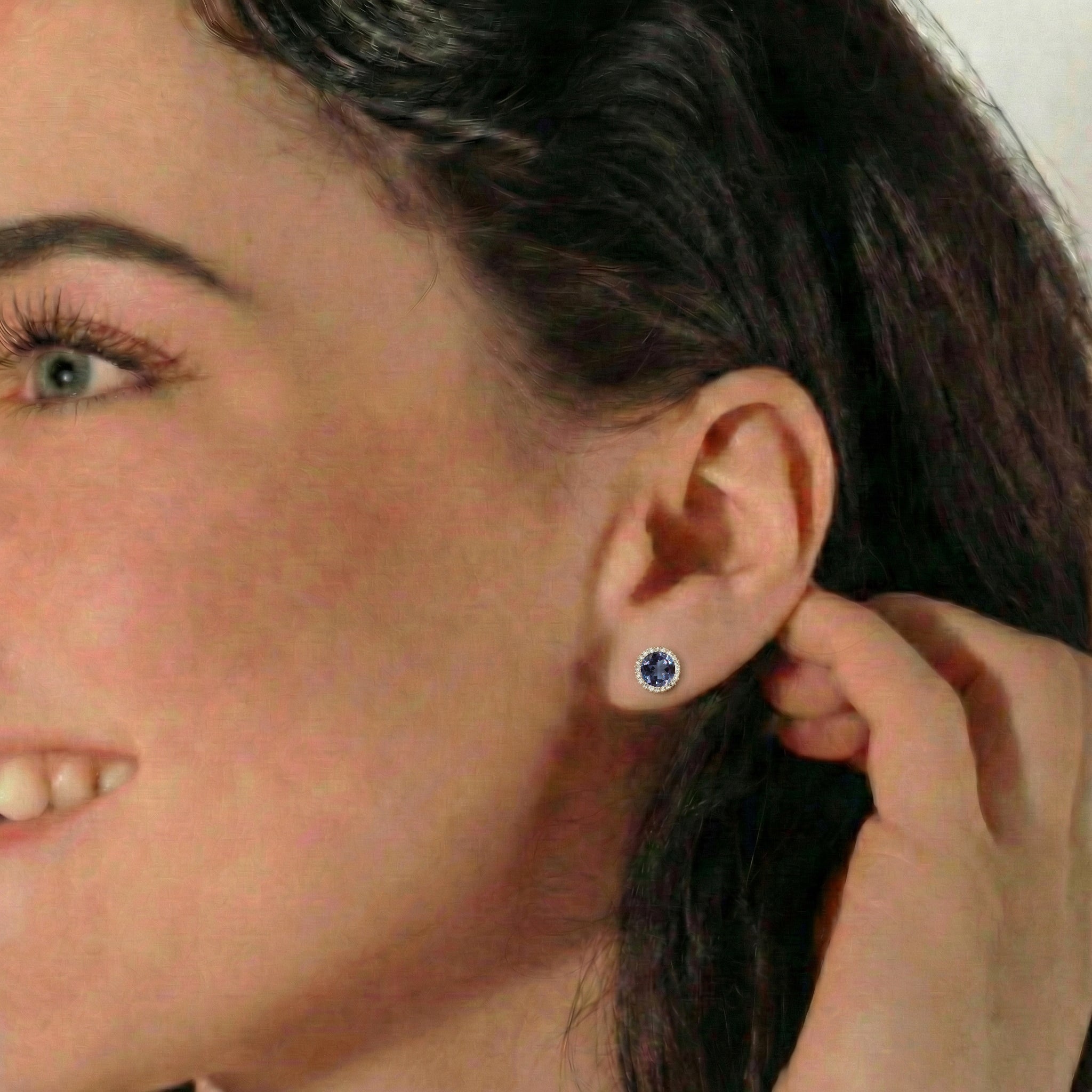 Alexandrite Round Halo Stud Earrings in 925 Sterling Silver 5 MM 1.3ct