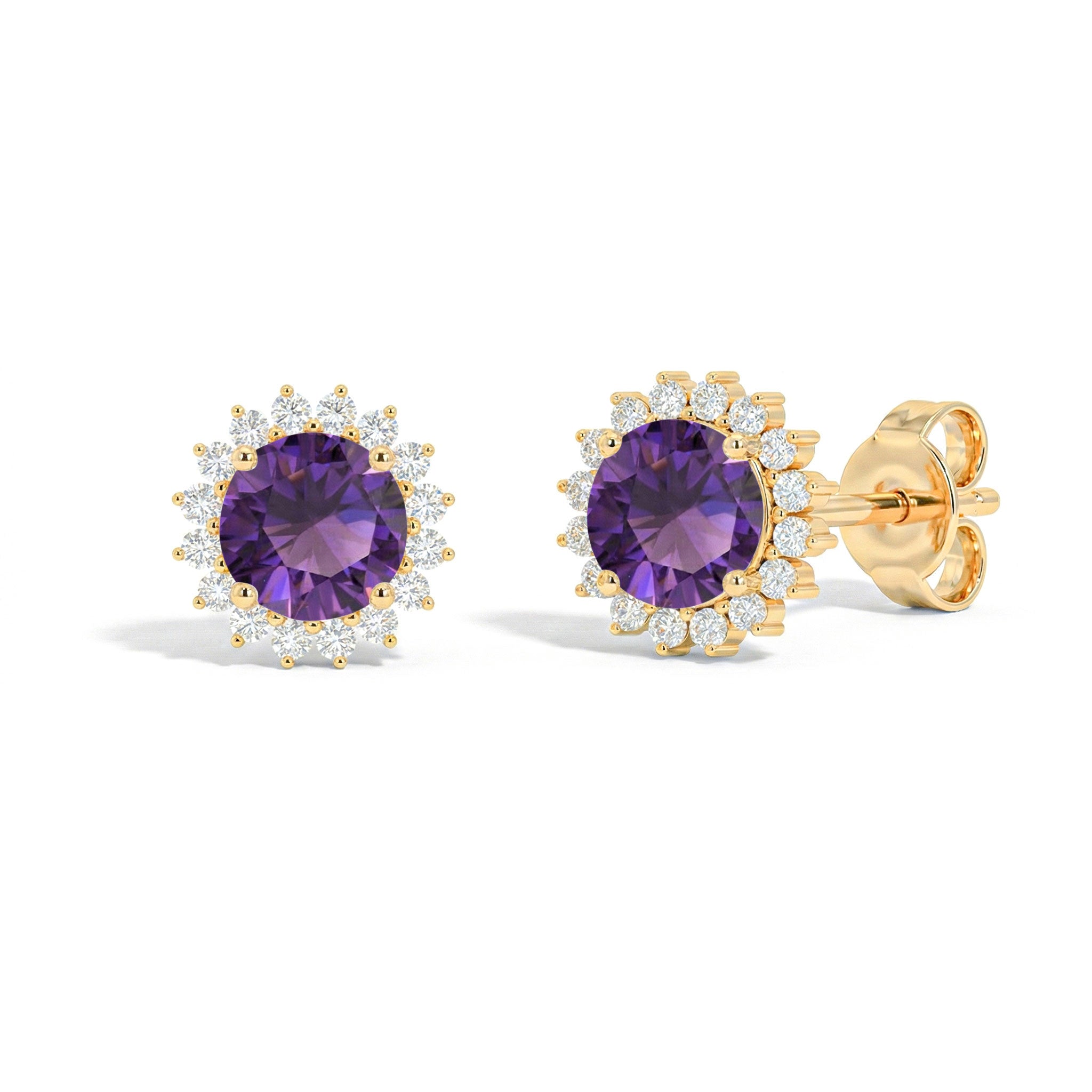 Amethyst Round Halo Stud Earrings in 925 Sterling Silver 5 MM 1.3ct