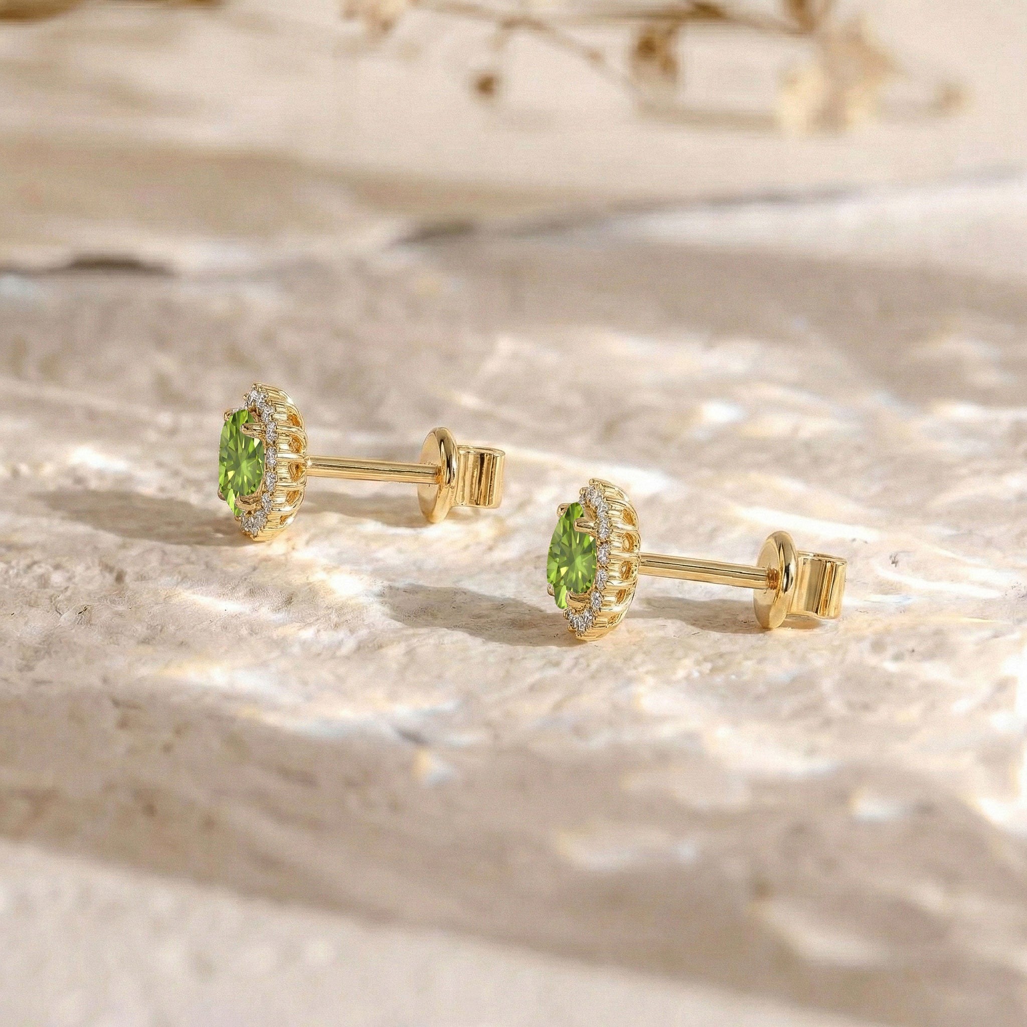 Peridot Round Halo Stud Earrings in 925 Sterling Silver 5 MM 1.3ct