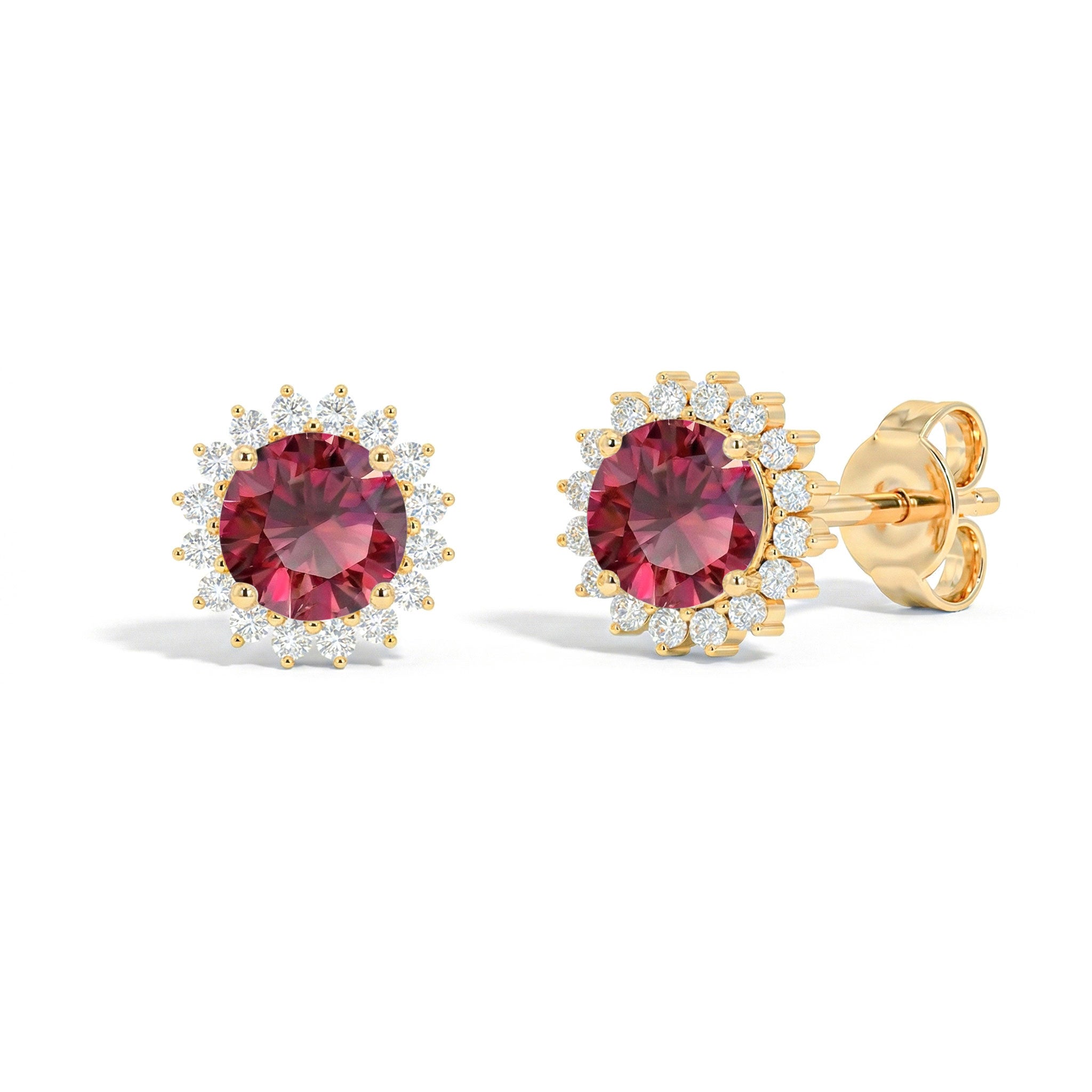 Ruby Round Halo Stud Earrings in Yellow Gold Plated 5 MM 1.3ct