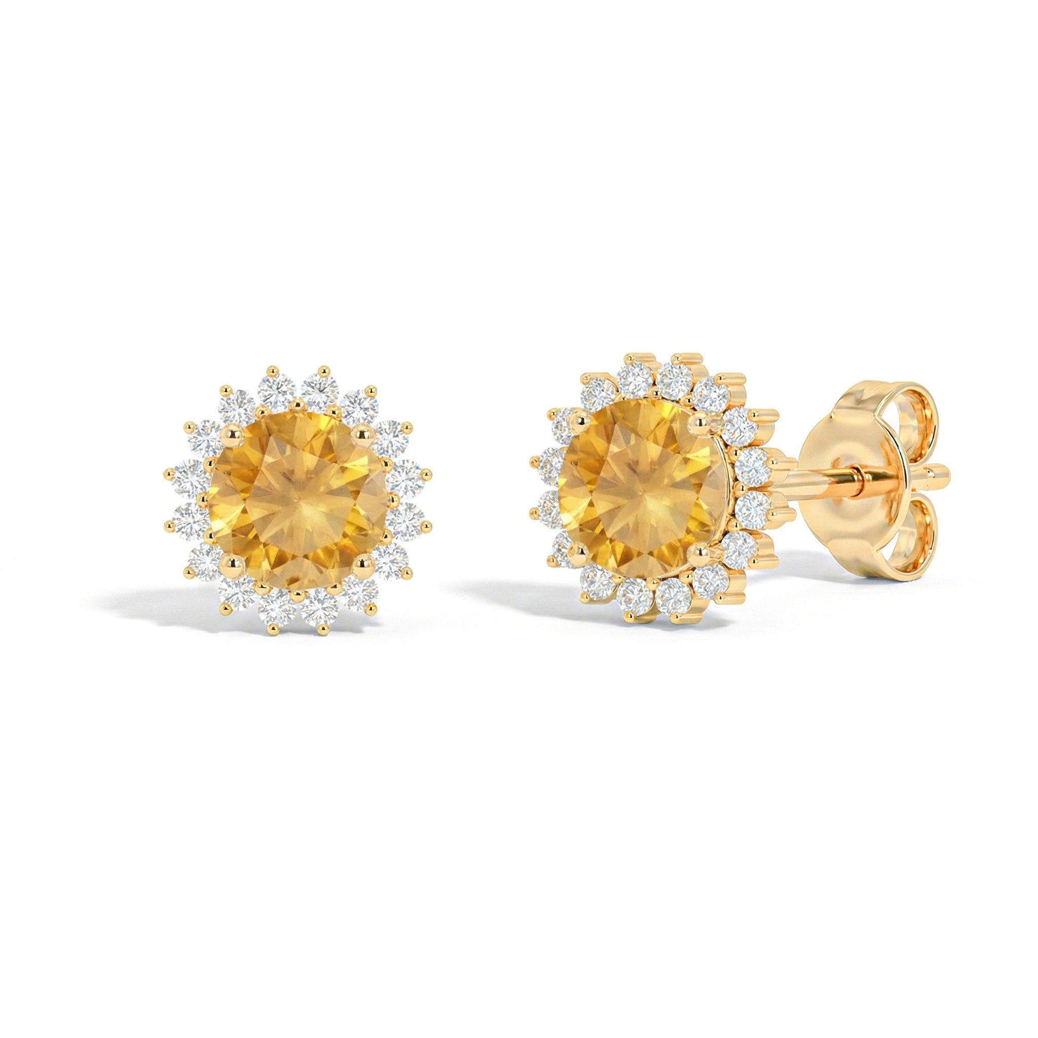 Citrine Round Halo Stud Earrings in 925 Sterling Silver 5 MM 1.3ct