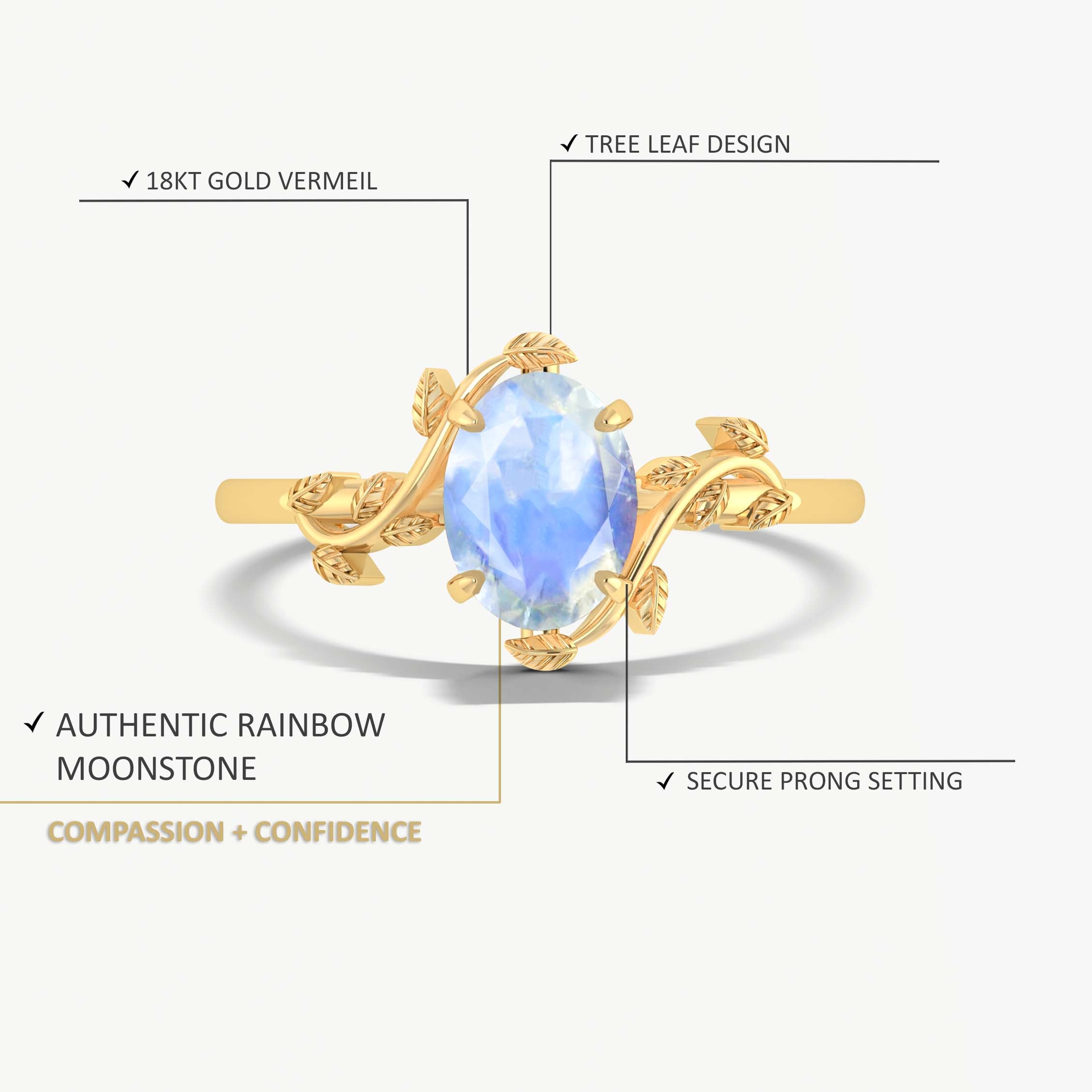 Natural Moonstone Bypass Leaf Style Ring
