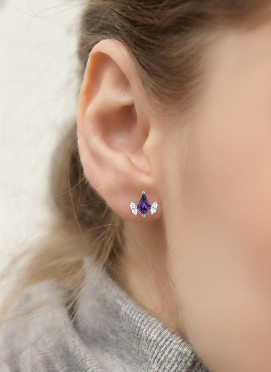 Amethyst Kite Stud Earrings in 925 Sterling Silver 6x4 MM 1ct