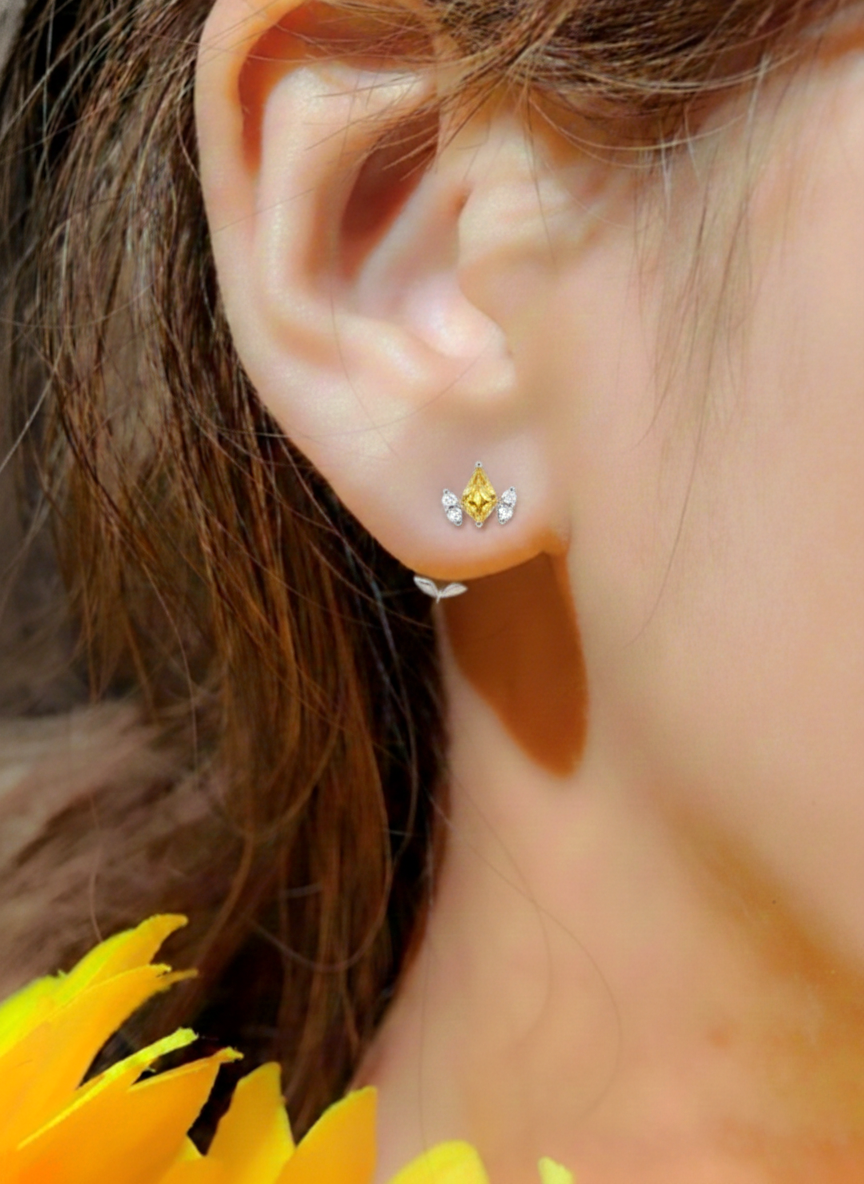 Citrine Kite Stud Earrings in 925 Sterling Silver 6x4 MM 1ct
