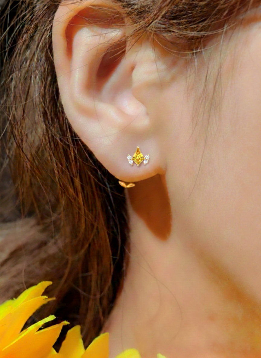 Citrine Kite Stud Earrings in 925 Sterling Silver 6x4 MM 1ct