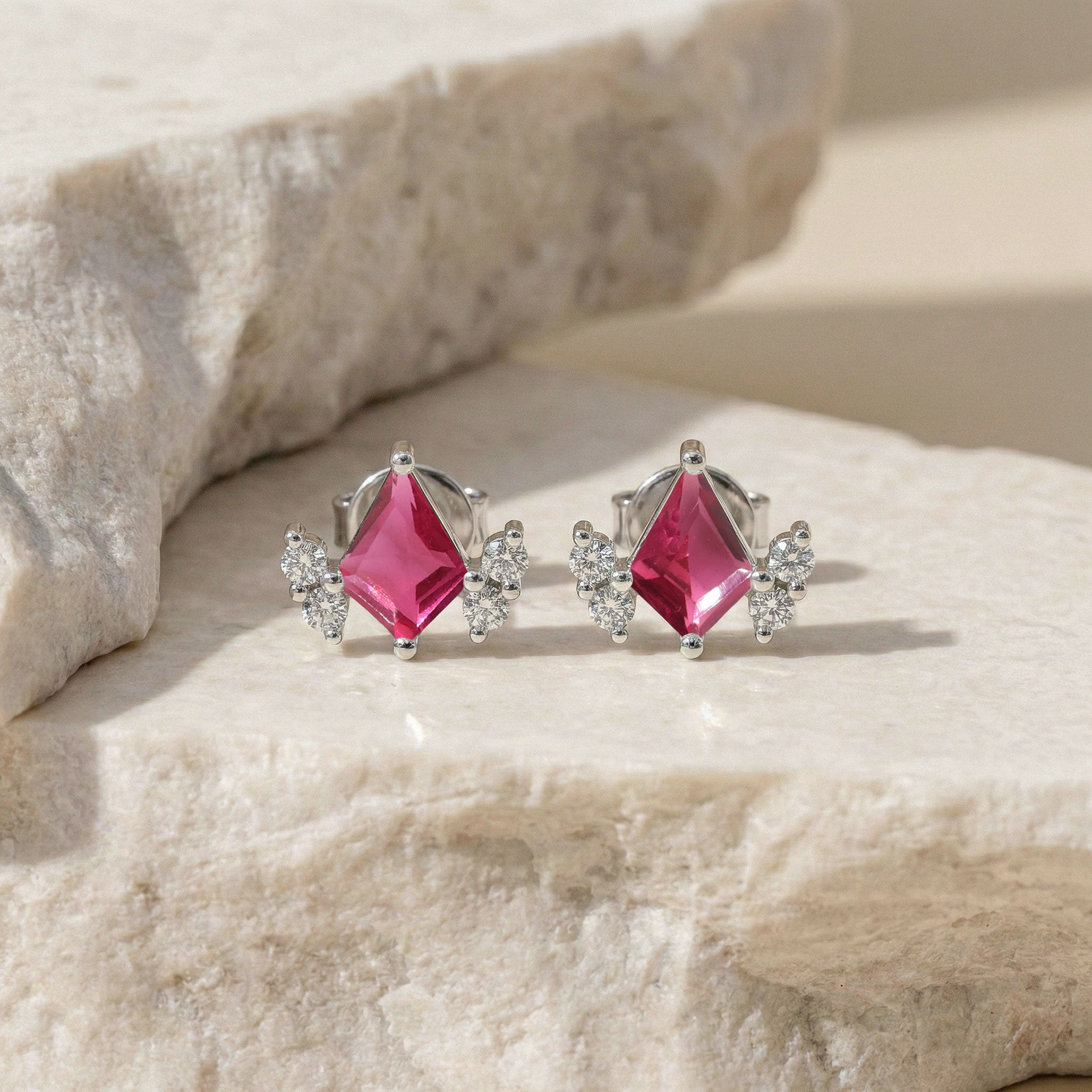 Pink Tourmaline Kite Stud Earrings in 925 Sterling Silver 6x4 MM 1ct