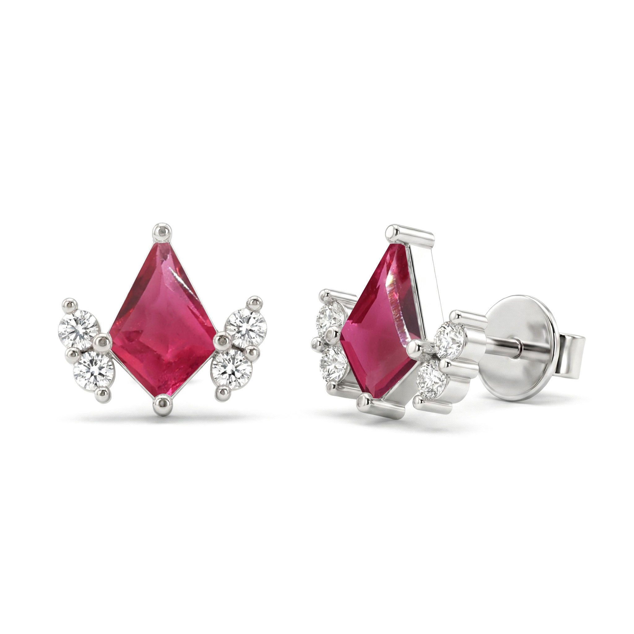 Pink Tourmaline Kite Stud Earrings in 925 Sterling Silver 6x4 MM 1ct