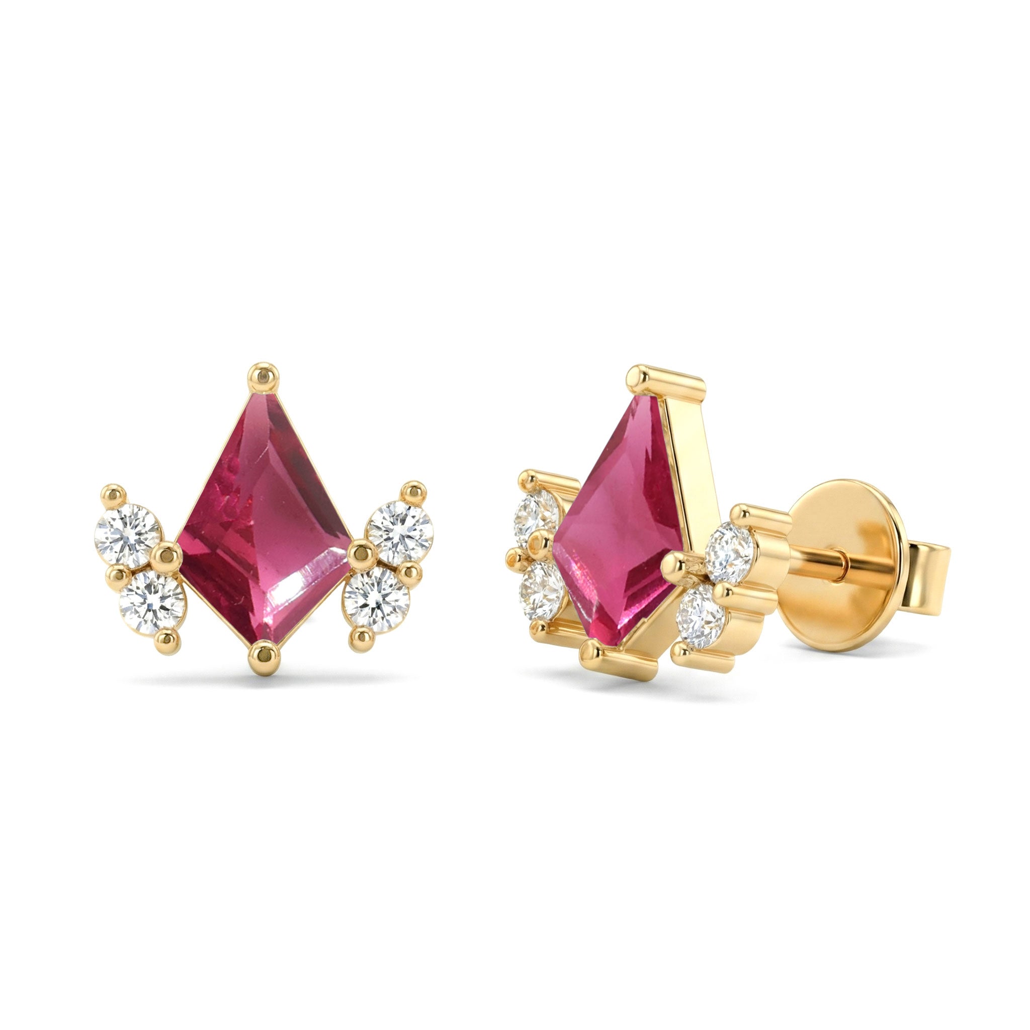 Pink Tourmaline Kite Stud Earrings in 925 Sterling Silver 6x4 MM 1ct