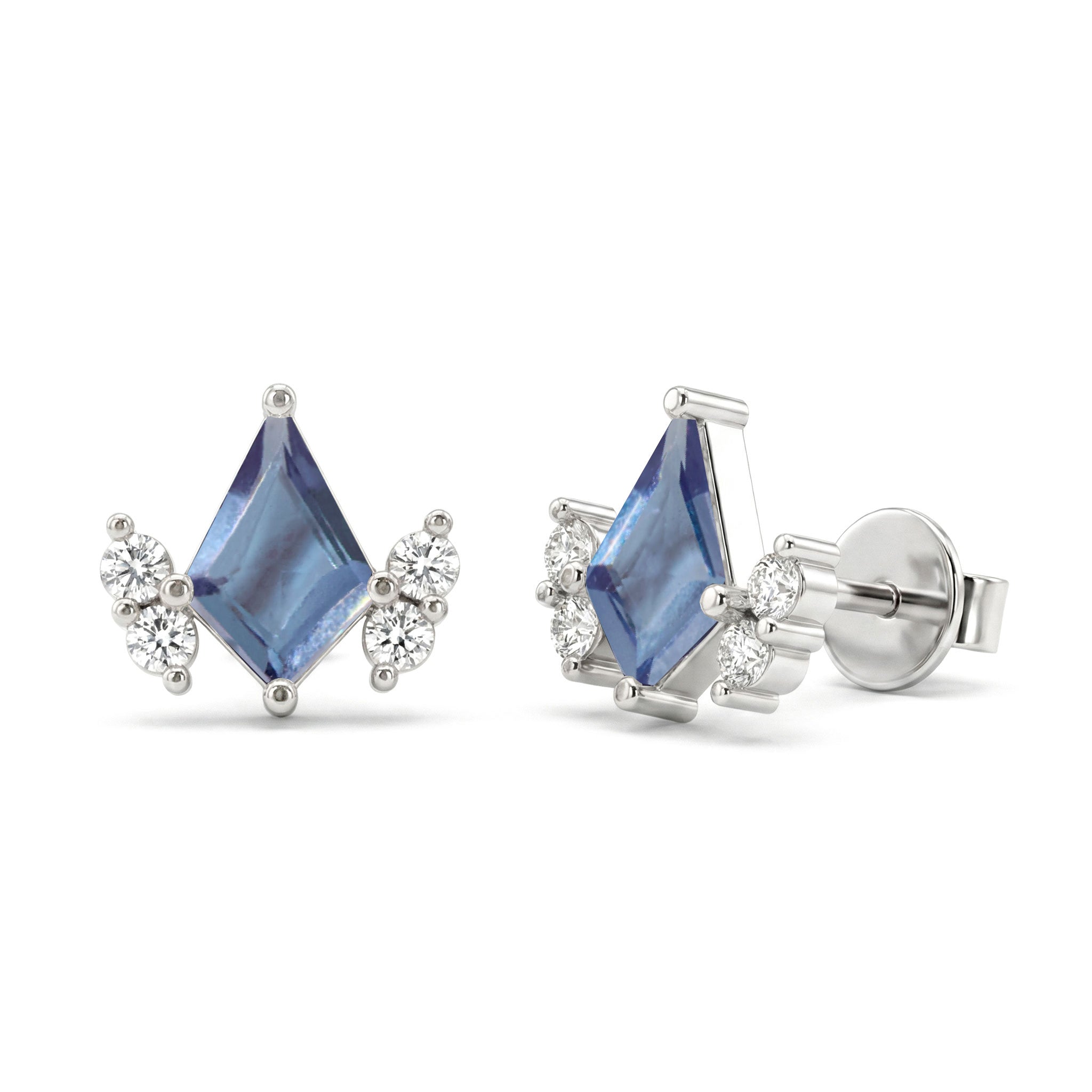 Alexandrite Kite Stud Earrings in 925 Sterling Silver 6x4 MM 1ct