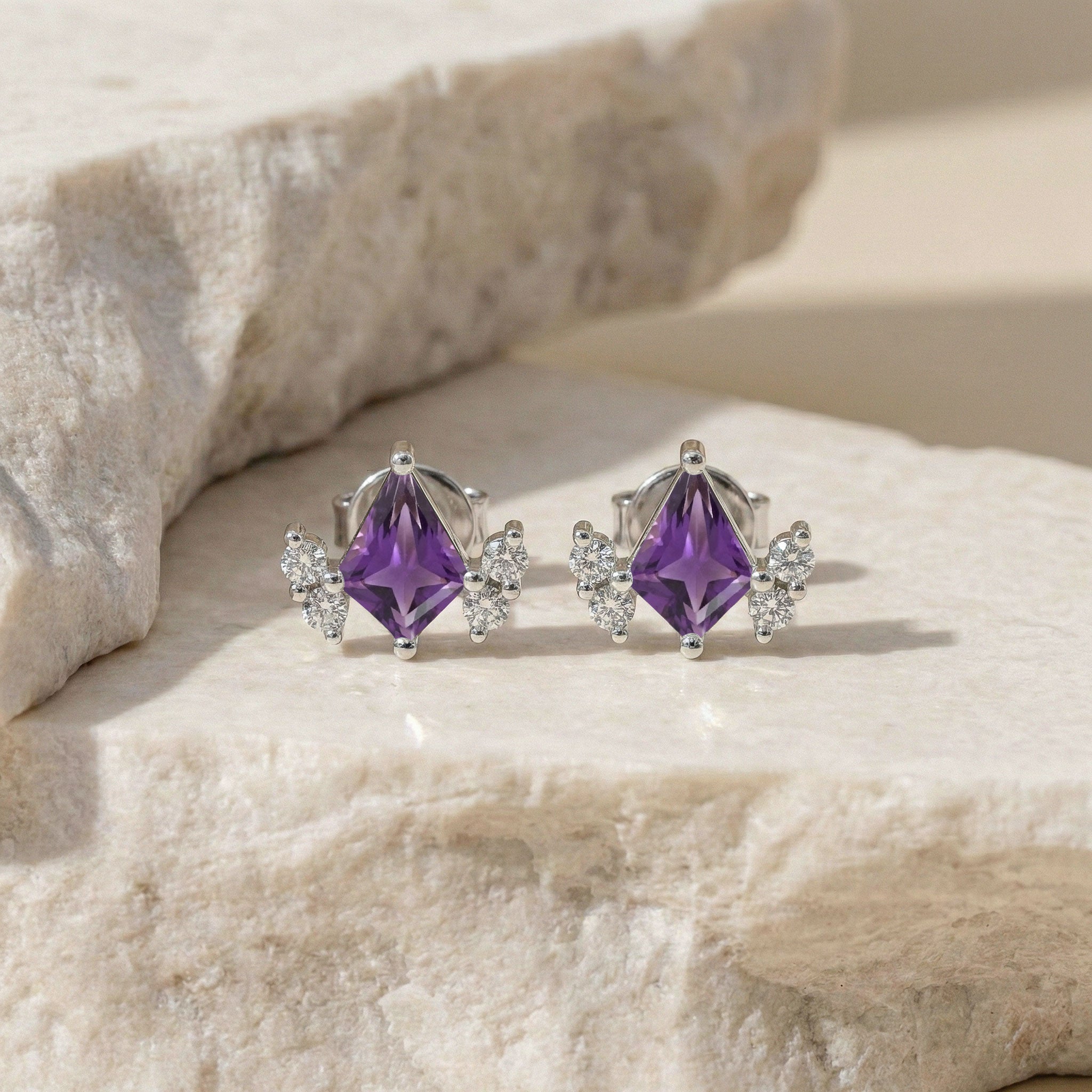 Amethyst Kite Stud Earrings in 925 Sterling Silver 6x4 MM 1ct