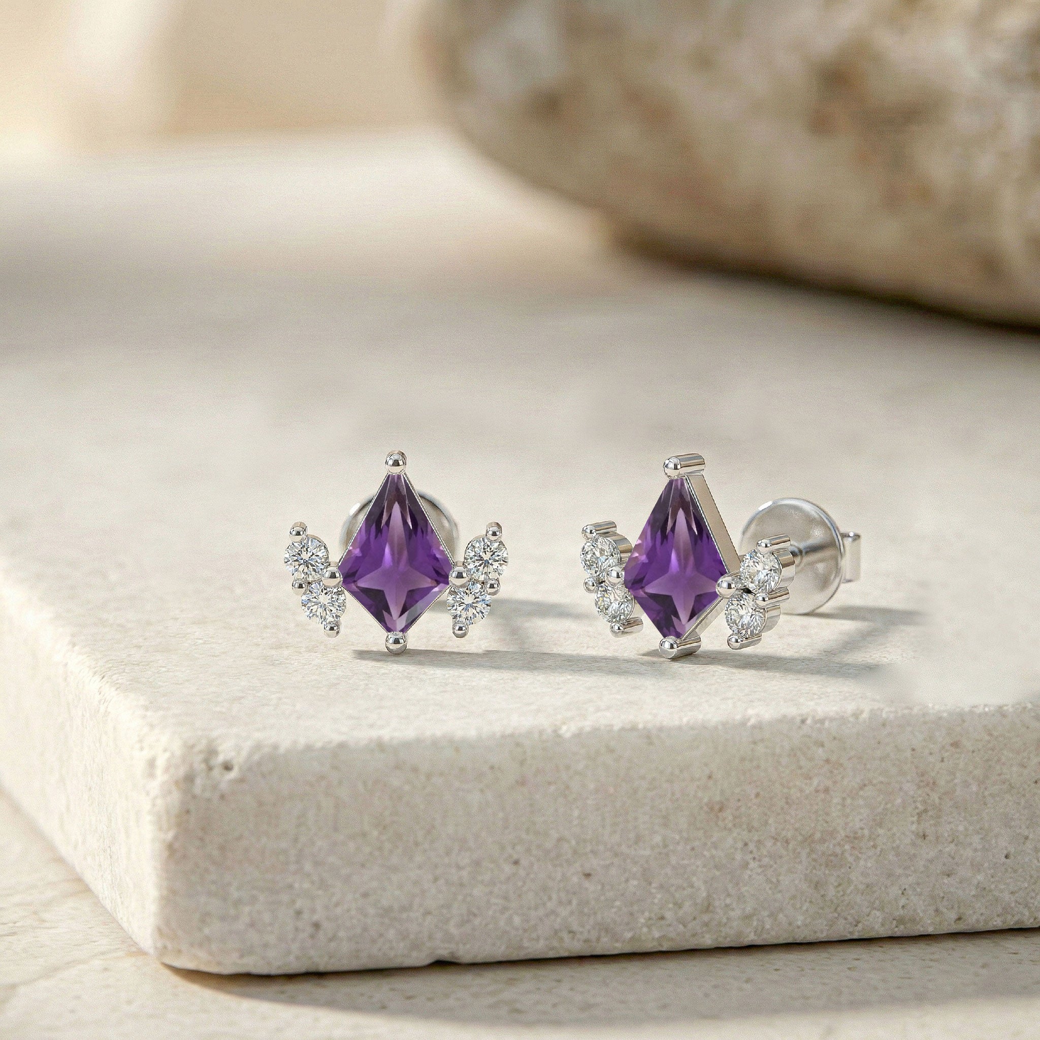 Amethyst Kite Stud Earrings in 925 Sterling Silver 6x4 MM 1ct