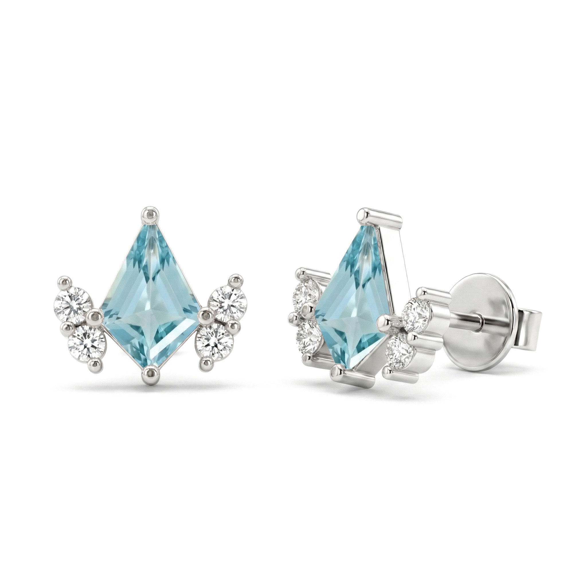 Aquamarine Kite Stud Earrings in 925 Sterling Silver 6x4 MM 1ct