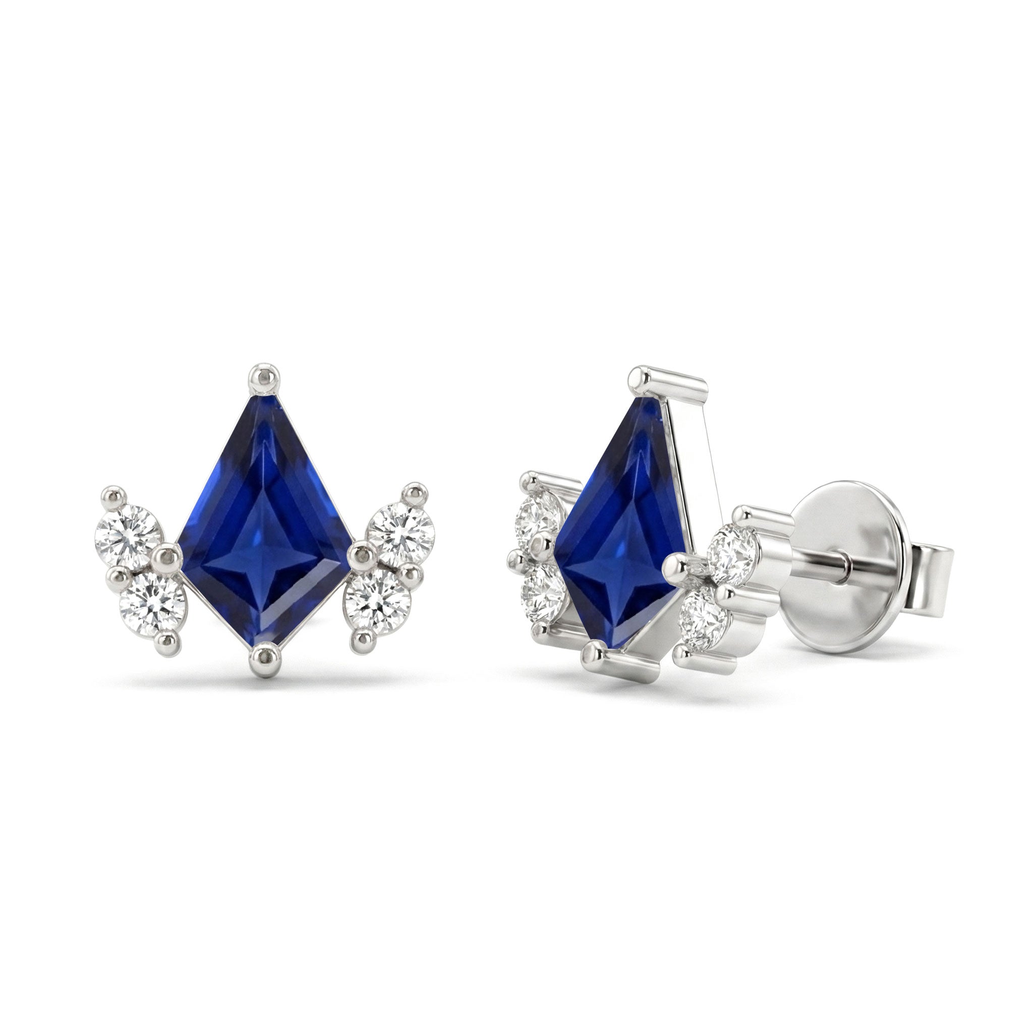 Blue Sapphire Kite Stud Earrings in 925 Sterling Silver 6x4 MM 1ct