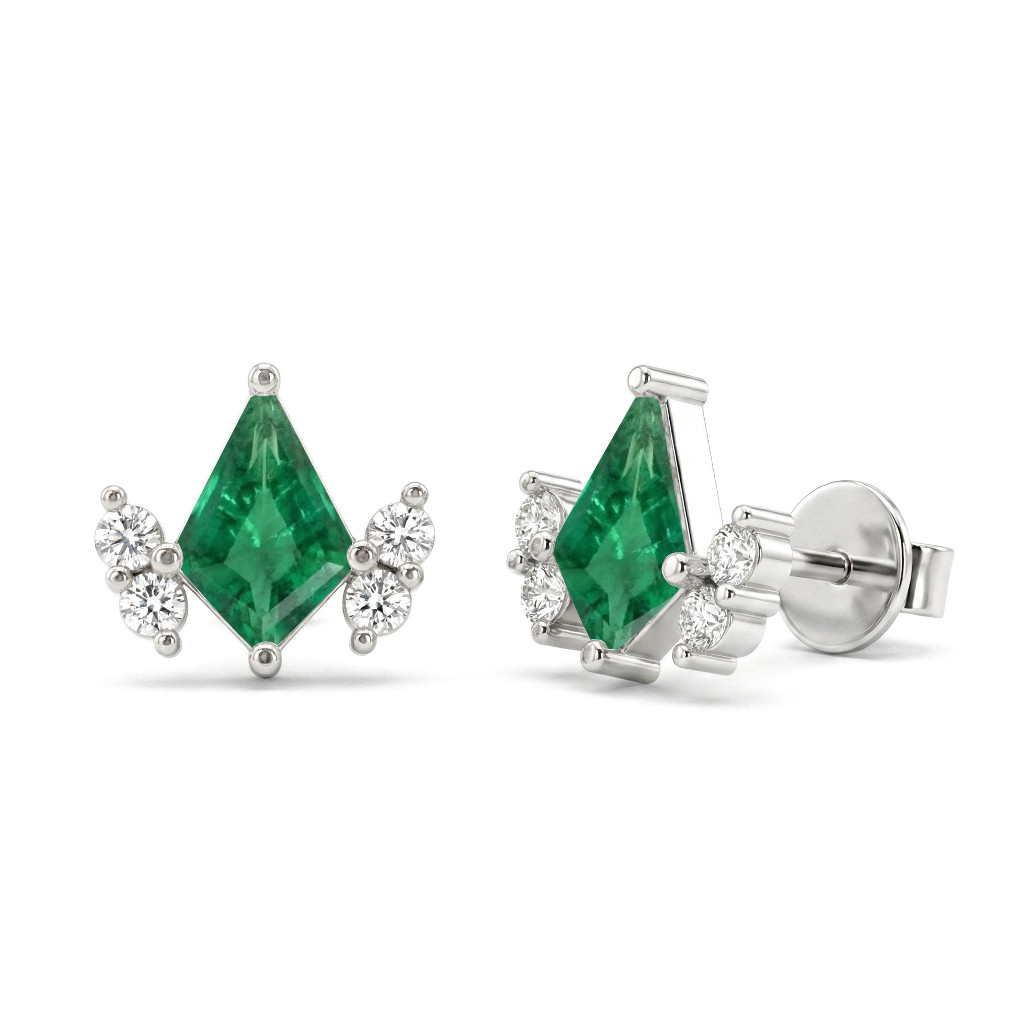 Emerald Kite Stud Earrings in 925 Sterling Silver 6x4 MM 1ct