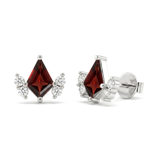 Garnet Kite Stud Earrings in 925 Sterling Silver 6x4 MM 1ct