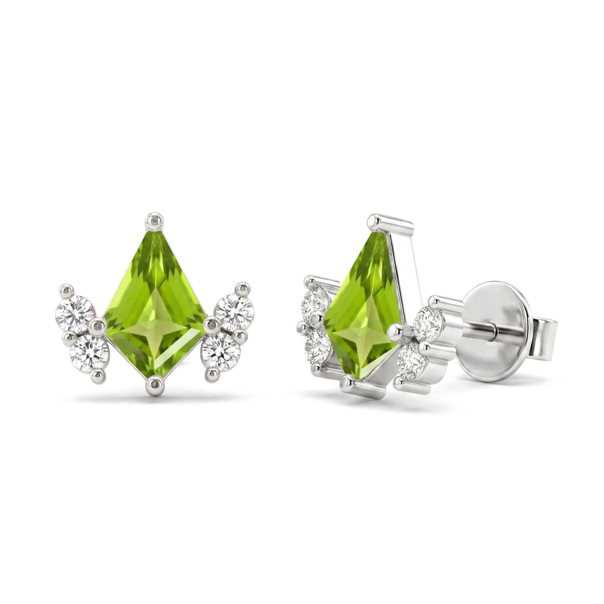 Peridot Kite Stud Earrings in 925 Sterling Silver 6x4 MM 1ct