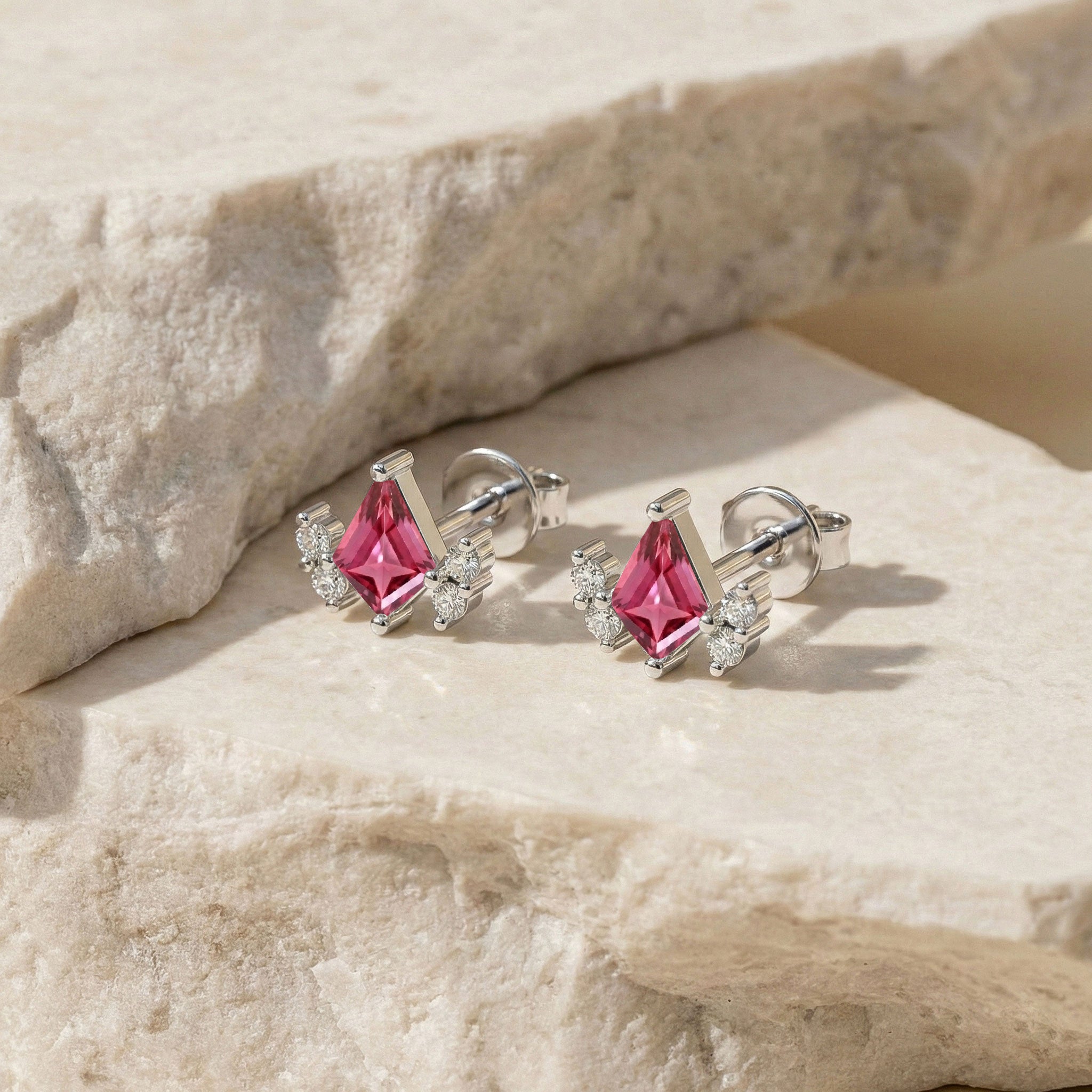 Pink Tourmaline Kite Stud Earrings in 925 Sterling Silver 6x4 MM 1ct