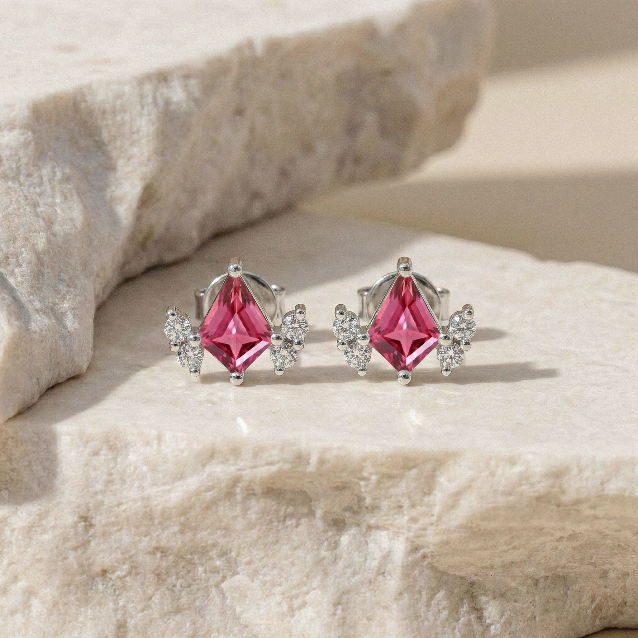 Pink Tourmaline Kite Stud Earrings in 925 Sterling Silver 6x4 MM 1ct