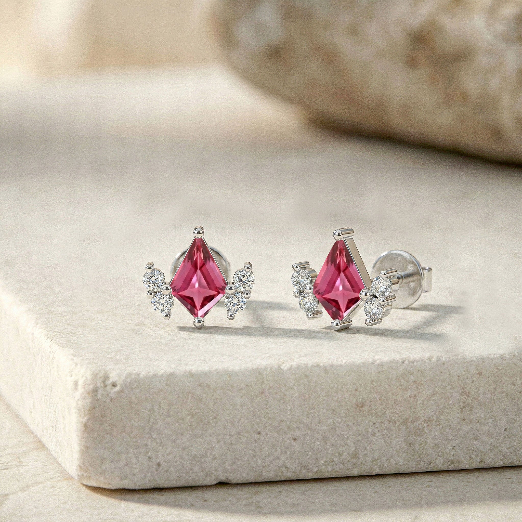 Pink Tourmaline Kite Stud Earrings in 925 Sterling Silver 6x4 MM 1ct