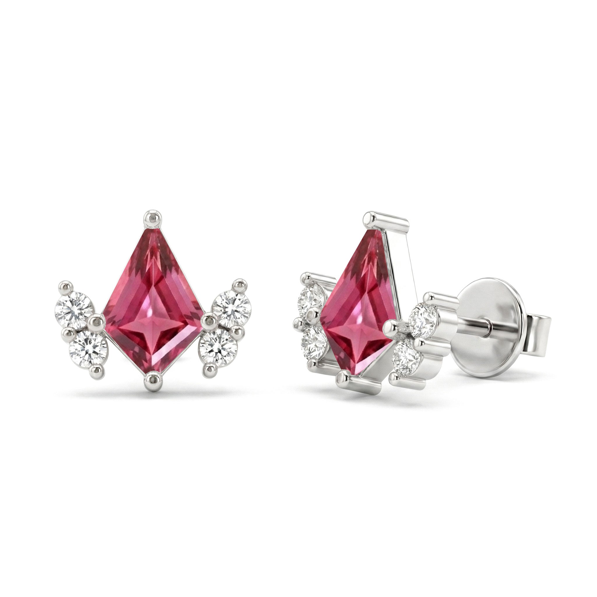 Pink Tourmaline Kite Stud Earrings in 925 Sterling Silver 6x4 MM 1ct