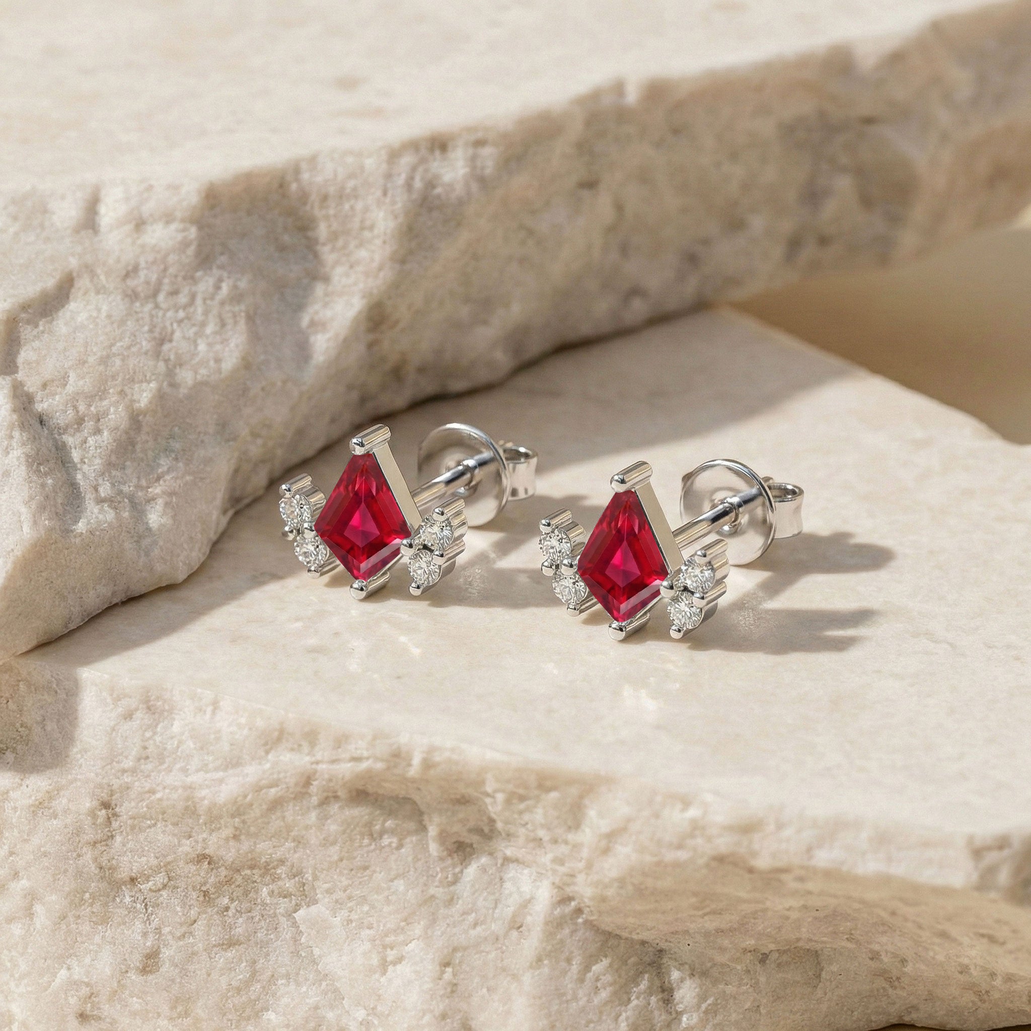 Ruby Kite Stud Earrings in 925 Sterling Silver 6x4 MM 1ct
