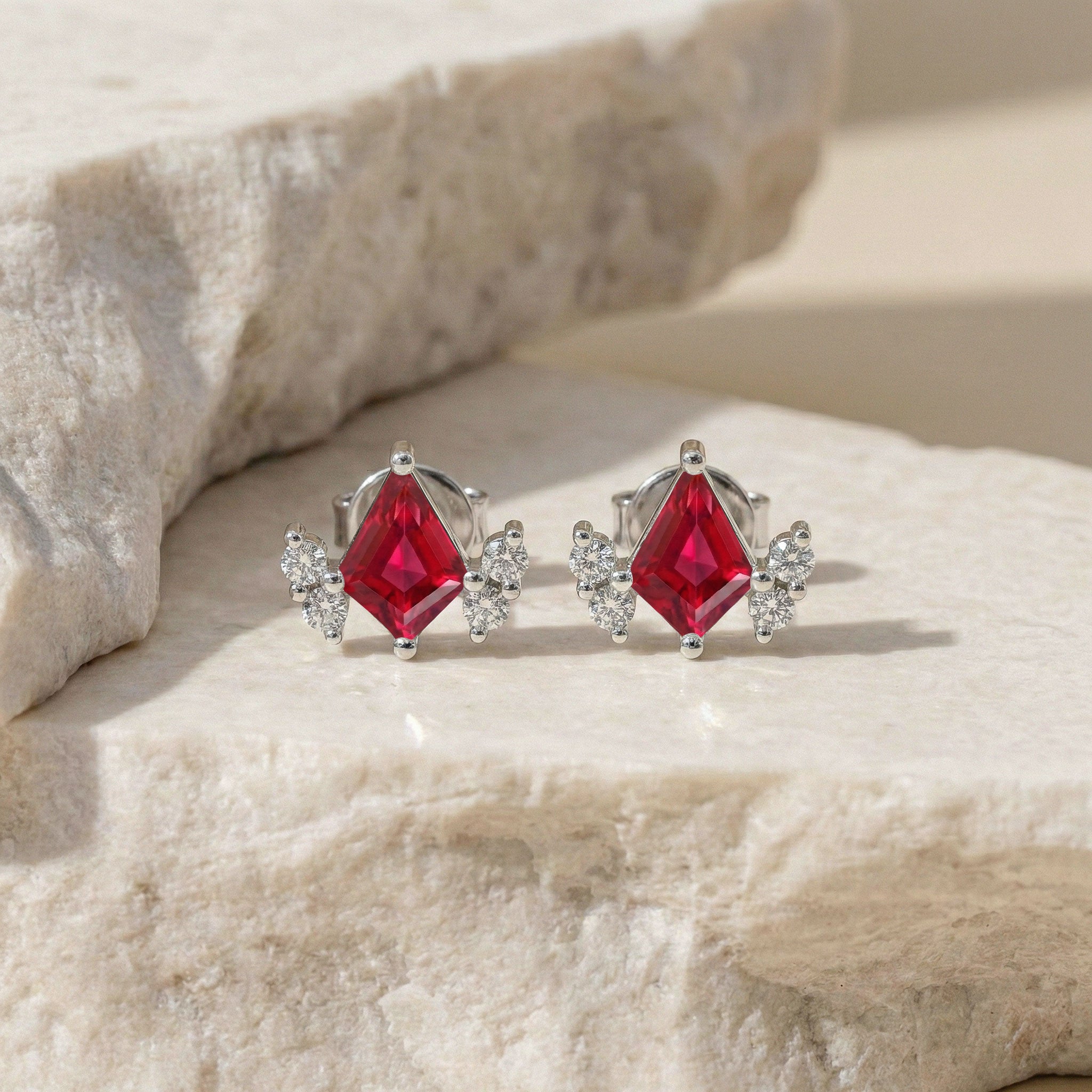 Ruby Kite Stud Earrings in 925 Sterling Silver 6x4 MM 1ct