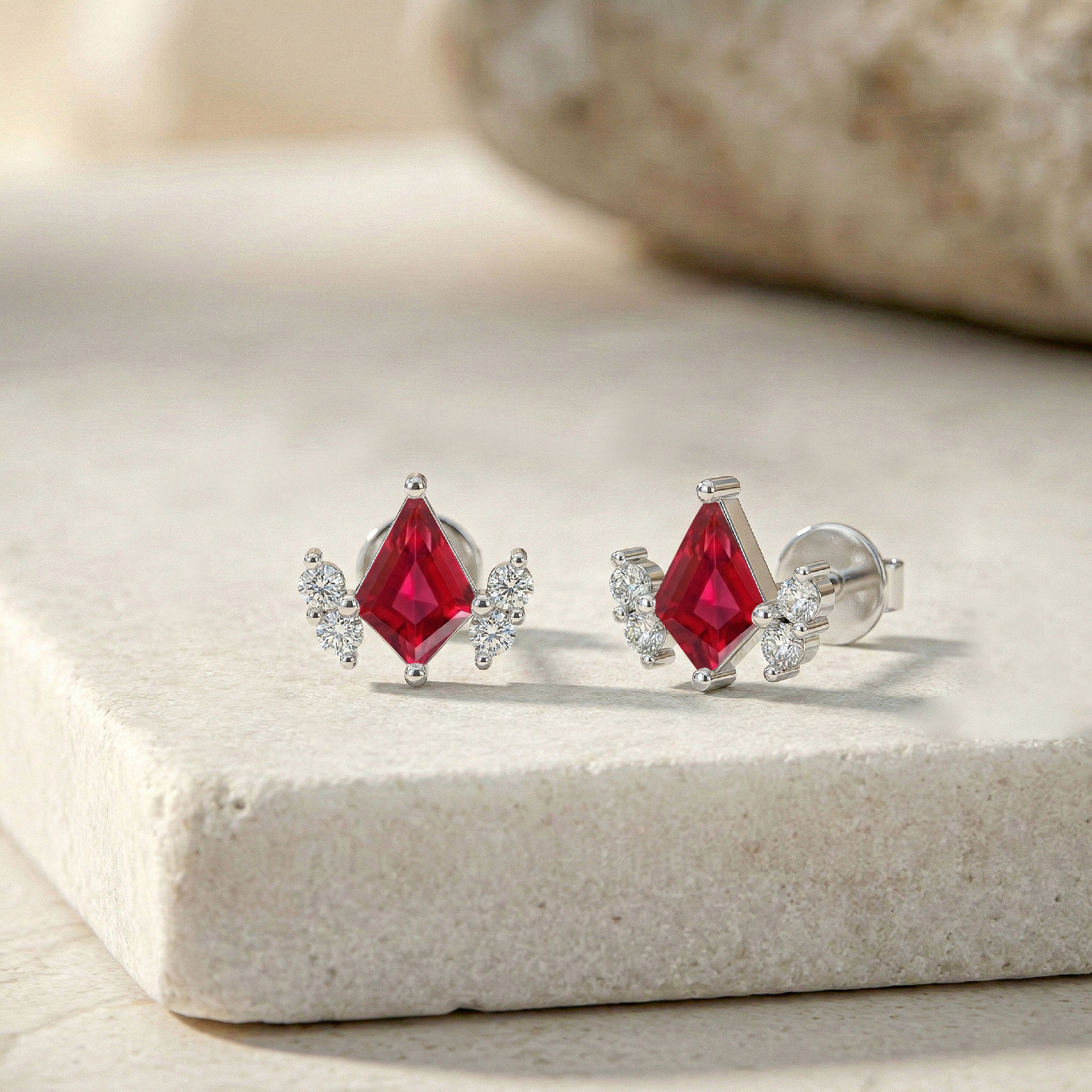 Ruby Kite Stud Earrings in 925 Sterling Silver 6x4 MM 1ct