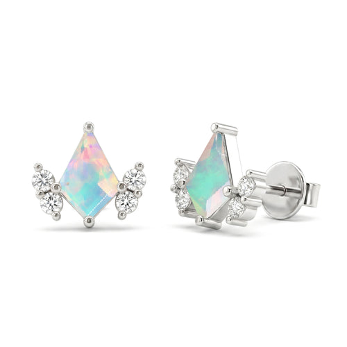 White Opal Kite Stud Earrings in 925 Sterling Silver 6x4 MM 1ct