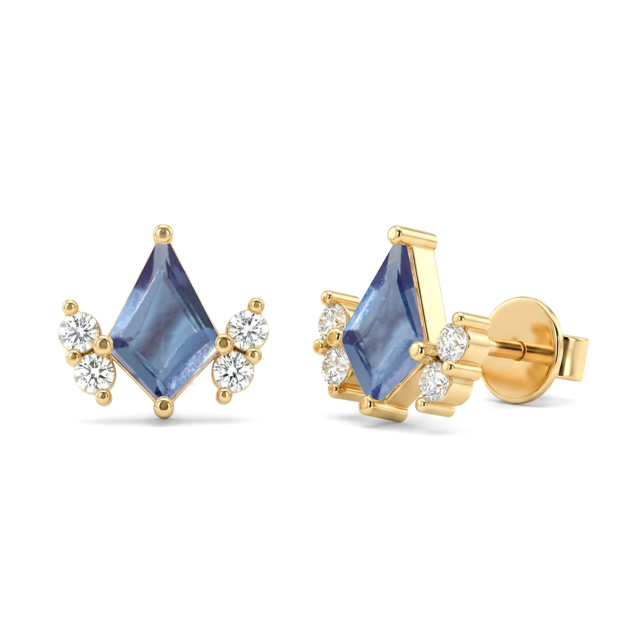 Alexandrite Kite Stud Earrings in 925 Sterling Silver 6x4 MM 1ct
